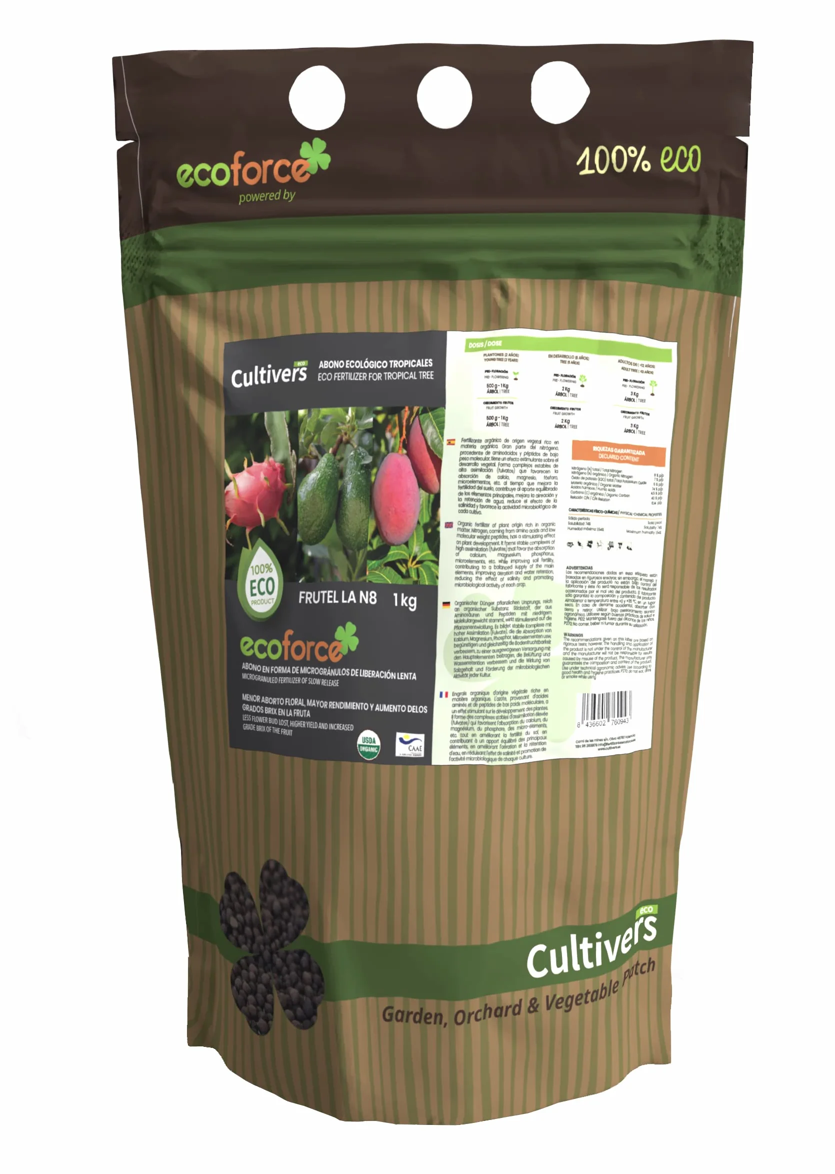 CULTIVERS Abono árboles Tropicales Ecológico 1 kg Fertilizante