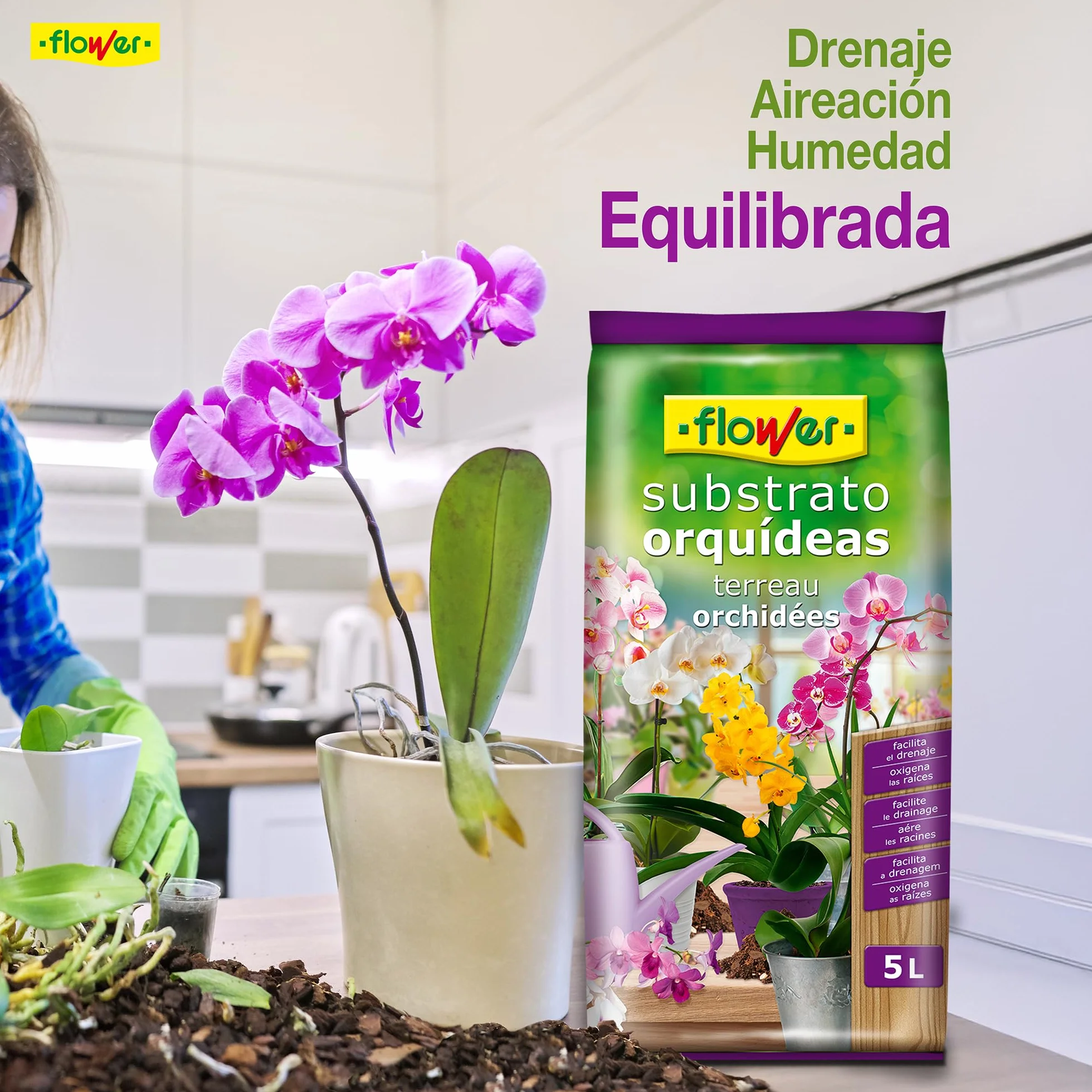 Sustrato para Orquídeas 5 L Corteza de Pino Drenaje Aireación Retención Humedad Desarrollo Radicular