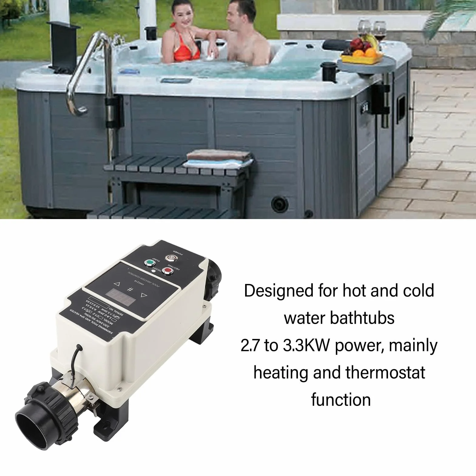 Bewinner Bomba de Calor para Piscina 230V 2.7-3.3 KW Termostato Calentador de Agua Pantalla Digital