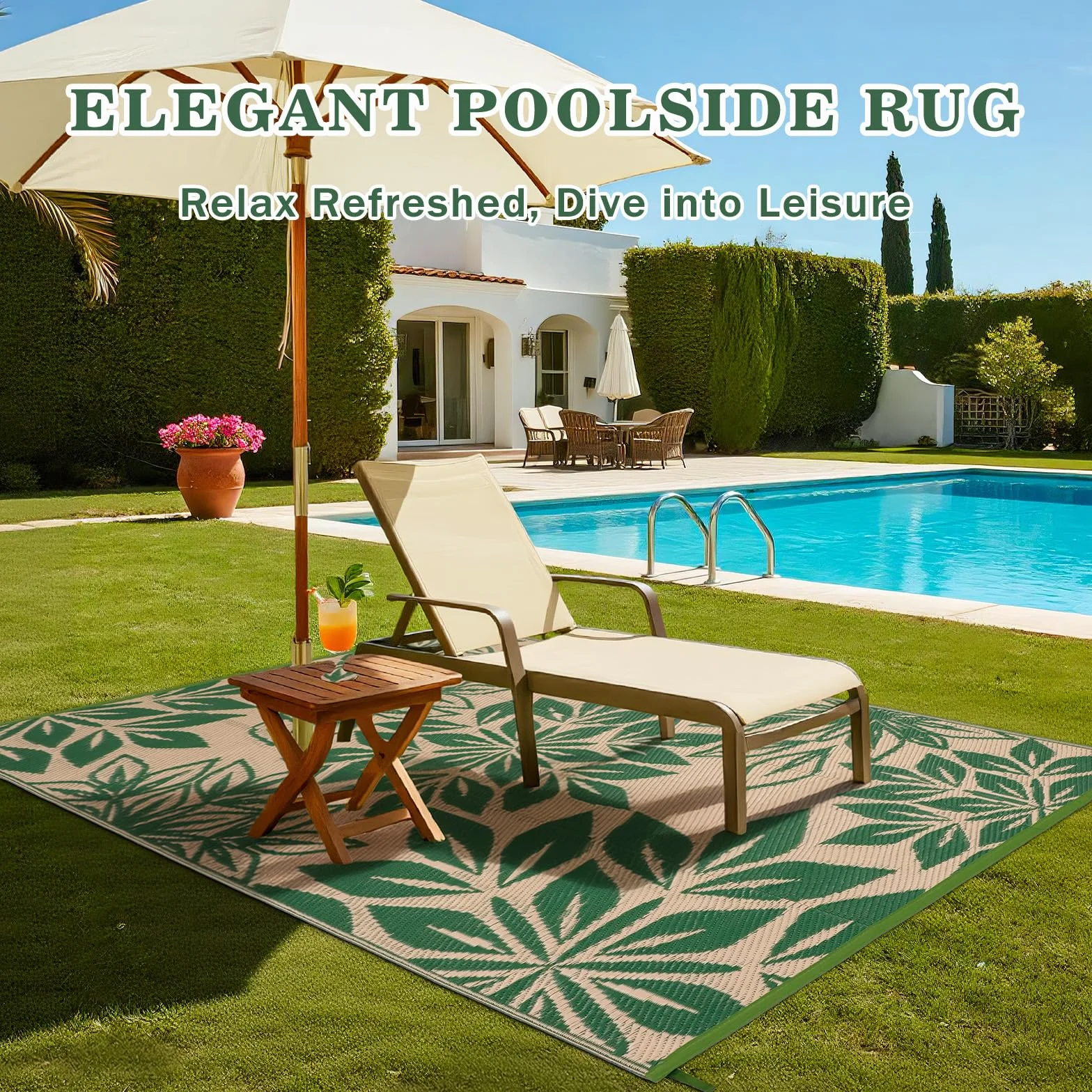 Alfombra de Jardín Impermeable 150x245 cm Verde Resistente a Rayos UV Reciclado