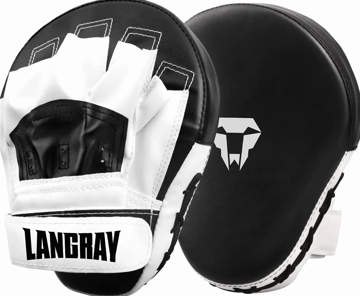 LangRay Guantes de Boxeo Curvados PU Cuero para Entrenamiento Kickboxing MMA