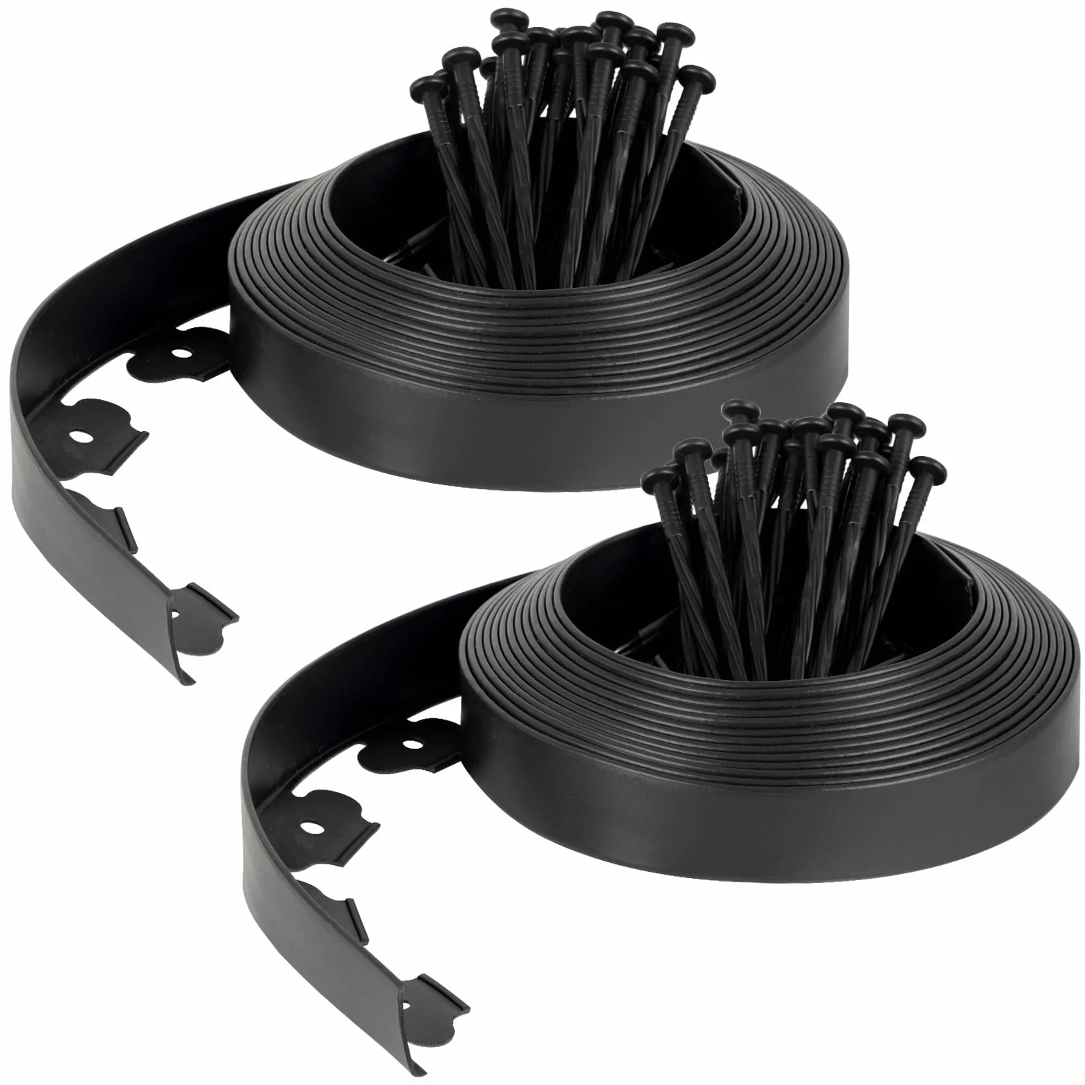 Velway Borde de Jardín Plástico Flexible 20 m 5 cm 60 Clavijas Delimitador Negro