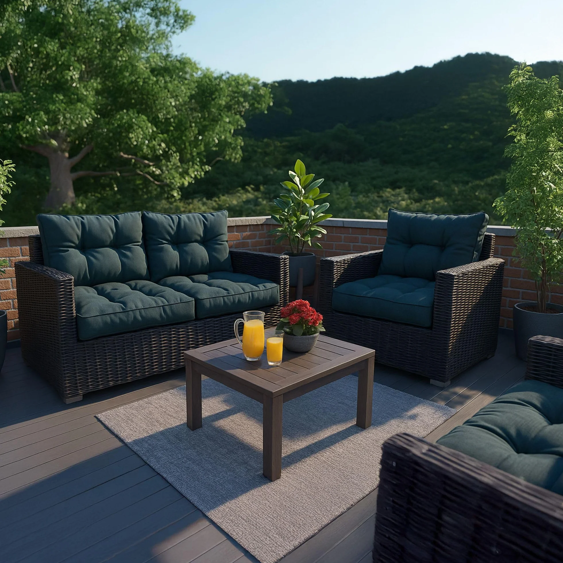 Cojín Lounge Muebles Jardín 60x60 cm Respaldo 40x60 cm Rattan Verde