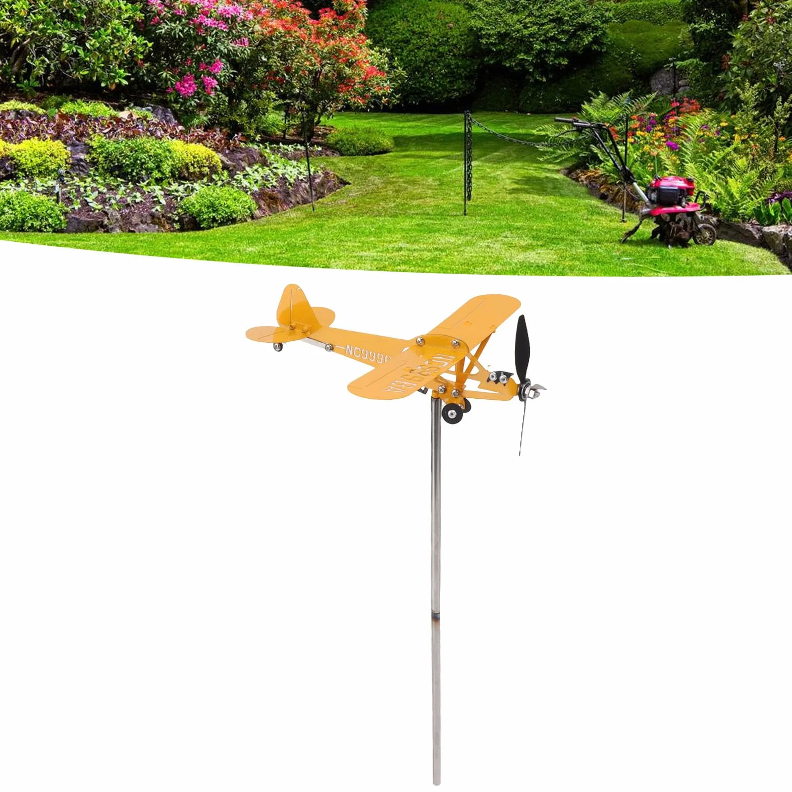 Veleta de Avión Piper J3 Cub 3D Metal Indicador Dirección Viento Exterior Decoración Jardín Patio