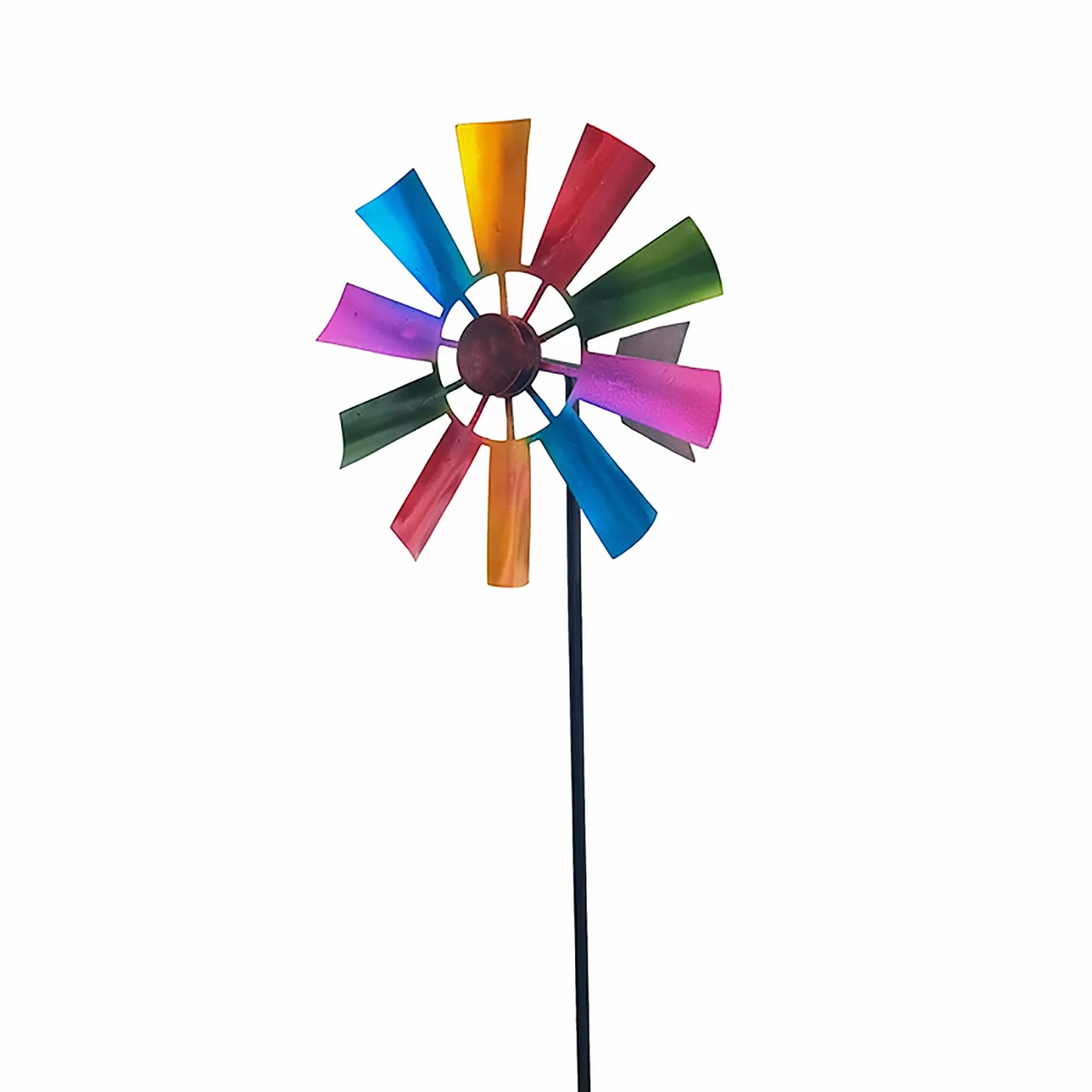 Molino de Viento Colorido 29 Pulgadas - Decoración de Jardín de Metal, Escultura Giratoria 360° para Exteriores