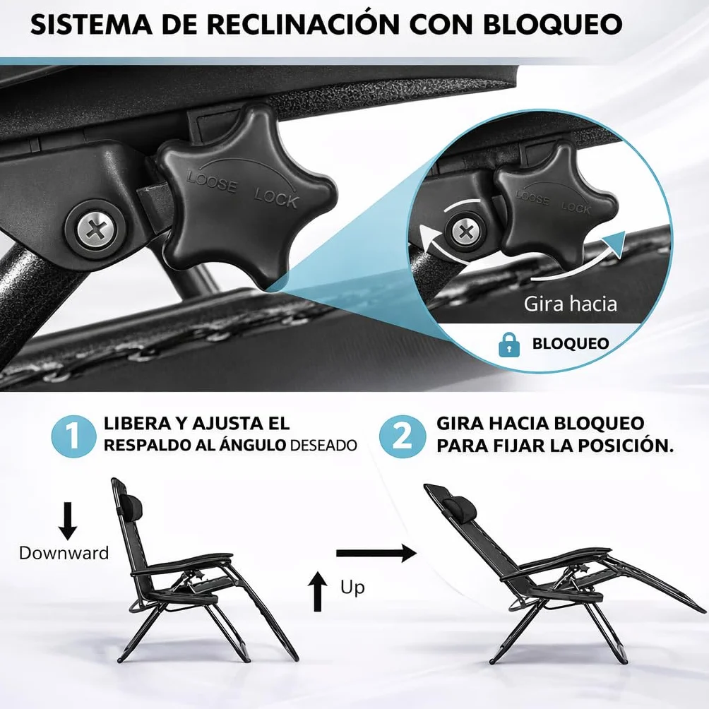 Tumbonas Plegables Exterior 150kg Portavasos Reposacabezas Pack 2