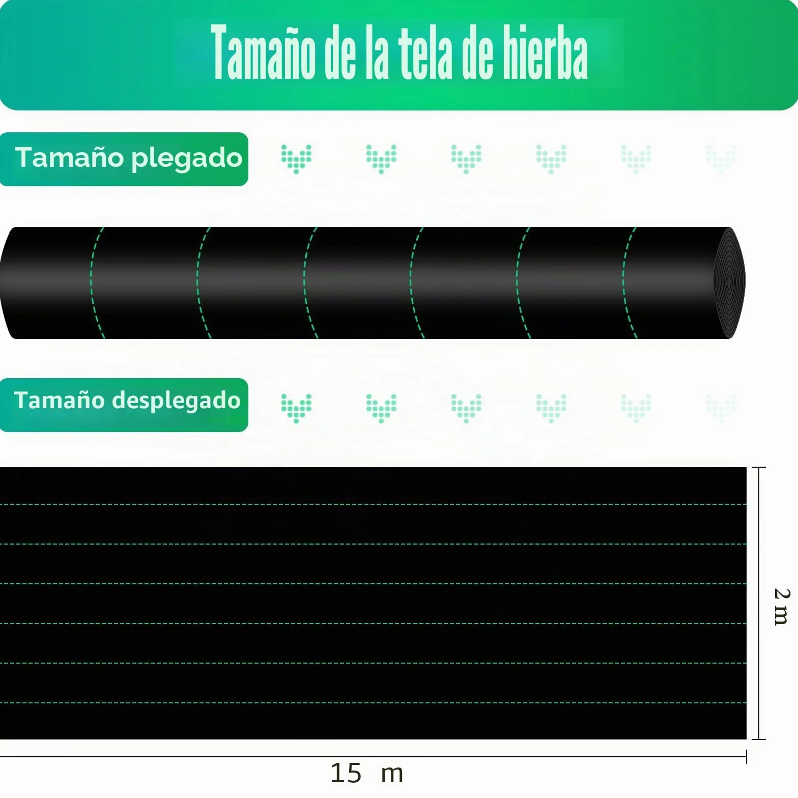 Membrana de malezas,tejido de control de malezas, Tela Antihierbas Jardin 100g/m² para Huerto, Jardín, Tejido Permeable al Agua, Estabilización Rayos UV, Barreras contra Malezas (30m² (2m x 15m))