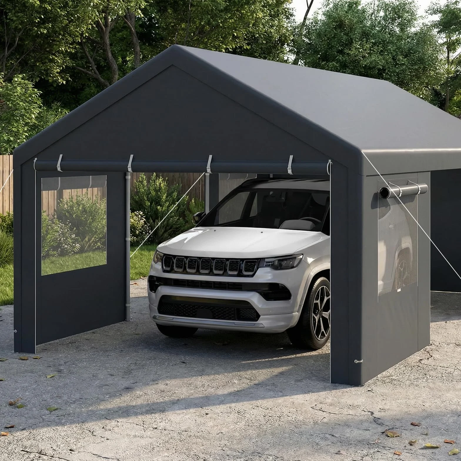 GOPLUS Garaje Carpa para Coche Impermeable PE 363x600 cm Gris