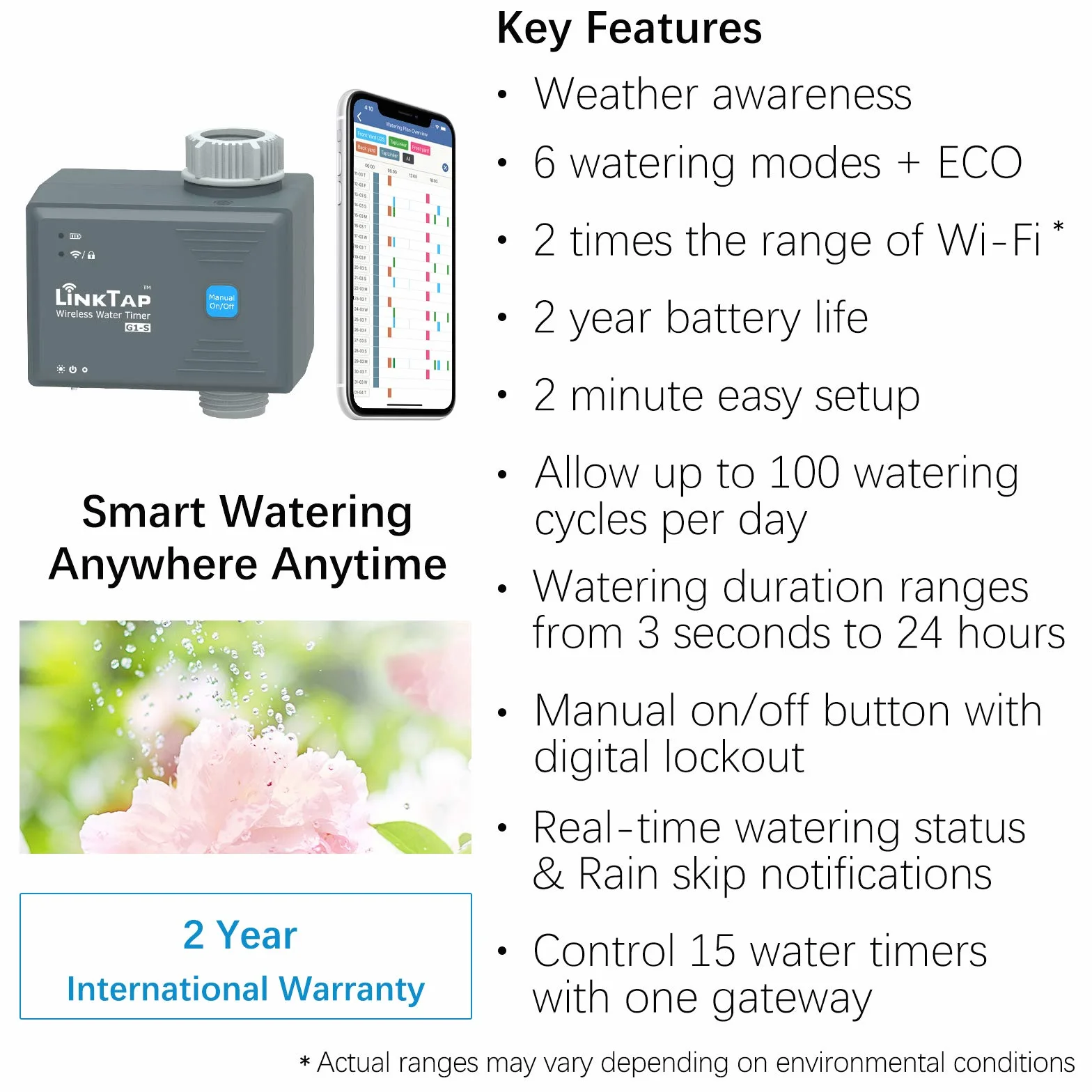 LinkTap G1S Temporizador de Riego Automático Gateway IP66