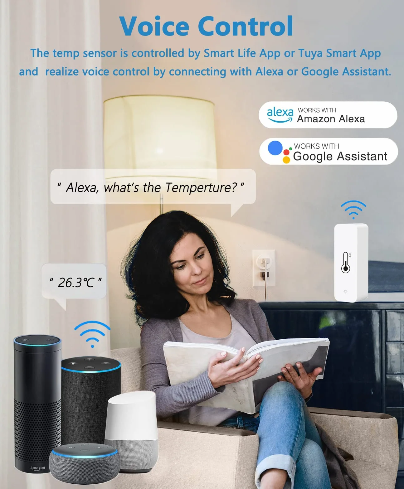 Digital Higrómetro Termómetro WiFi Inteligente, Medidor Temperatura Humedad Control Remoto Compatible Alexa Google Home
