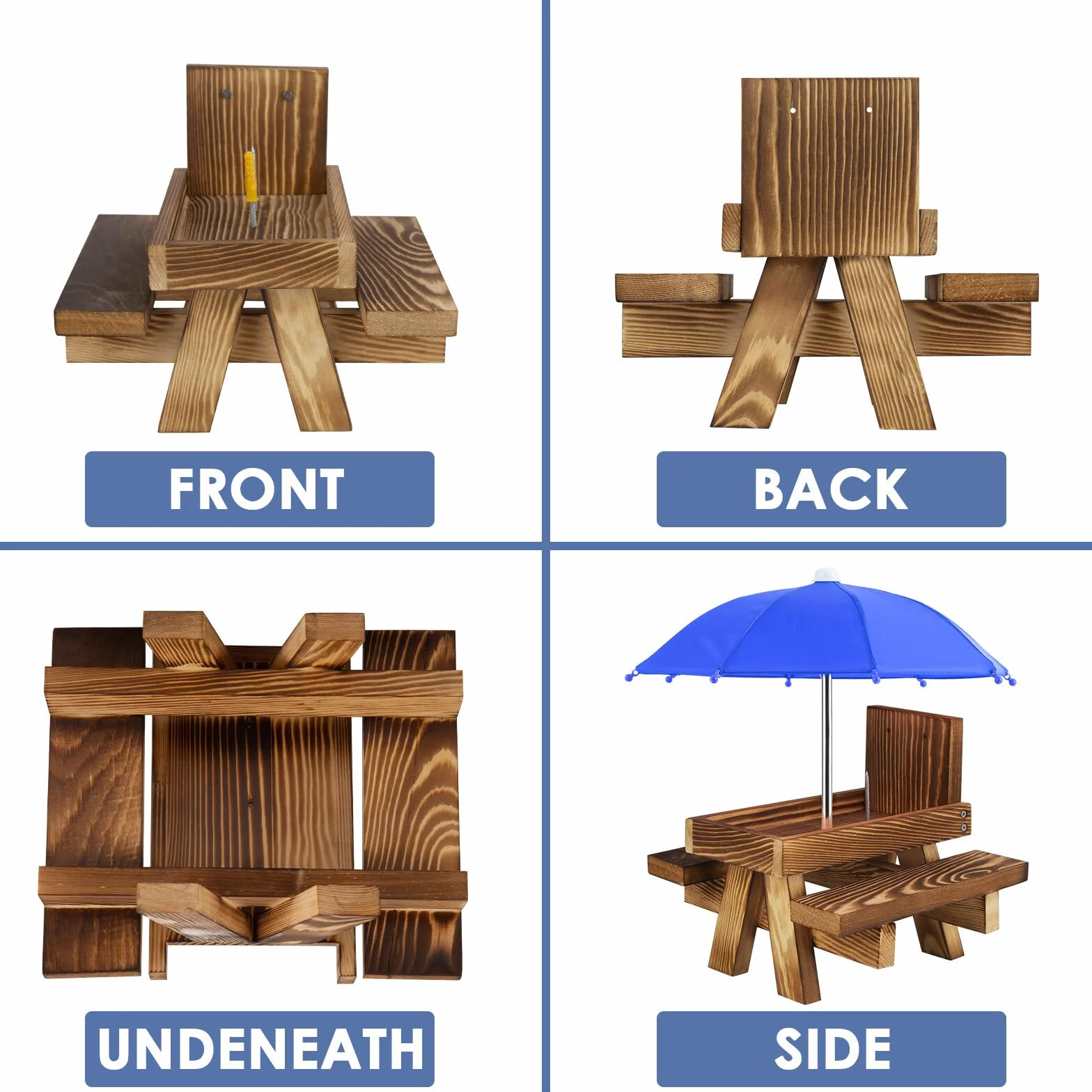 Comedero para ardillas mesa de picnic de madera con sombrilla y estante para maíz jardín patio