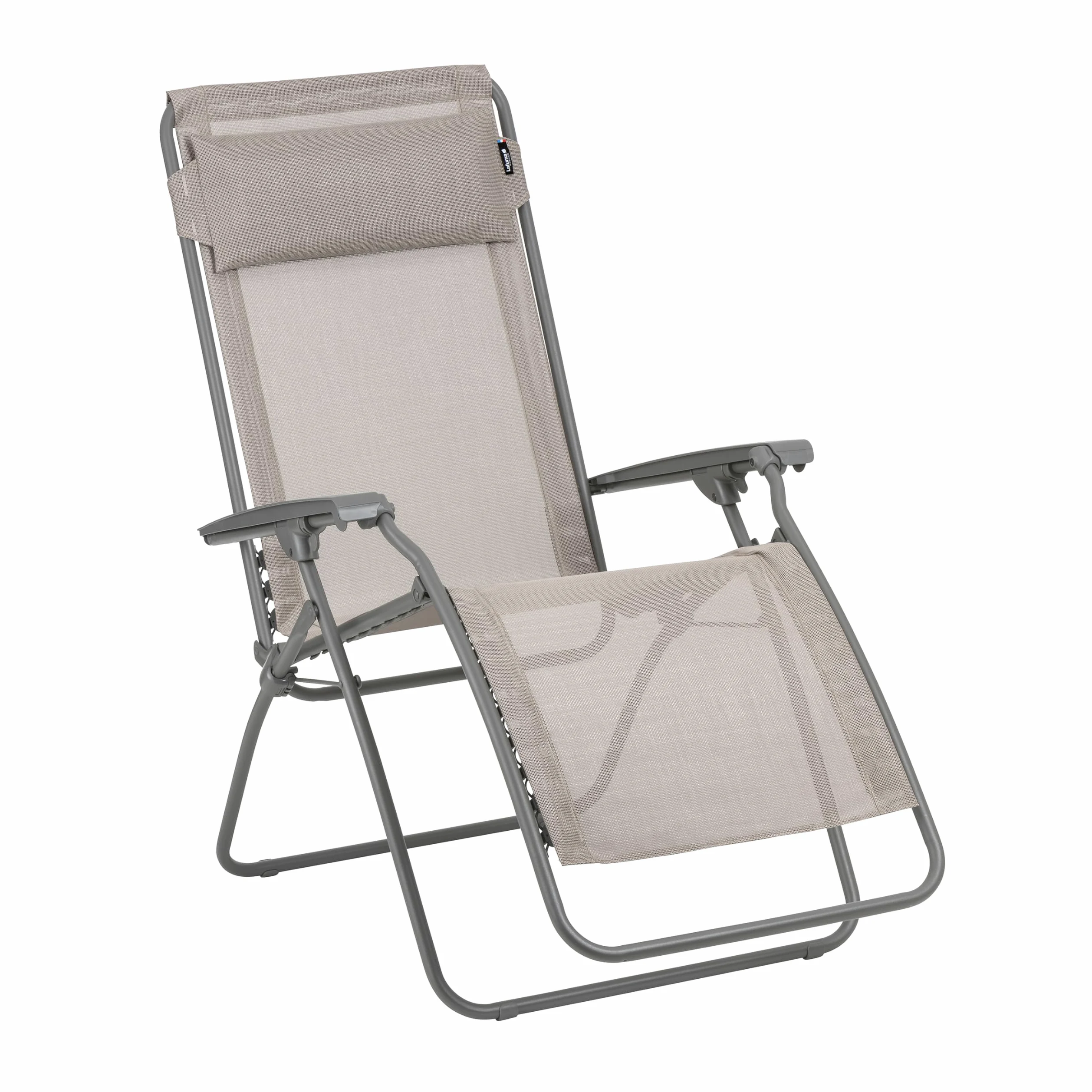 Lafuma Mobilier - R Clip PL AMZ - Silla Relax Gravedad Cero – Silla Reclinable Plegable Multiposición para Terraza, Jardín y Balcón - Fabricado en Francia - Castaño Beige/Titanio