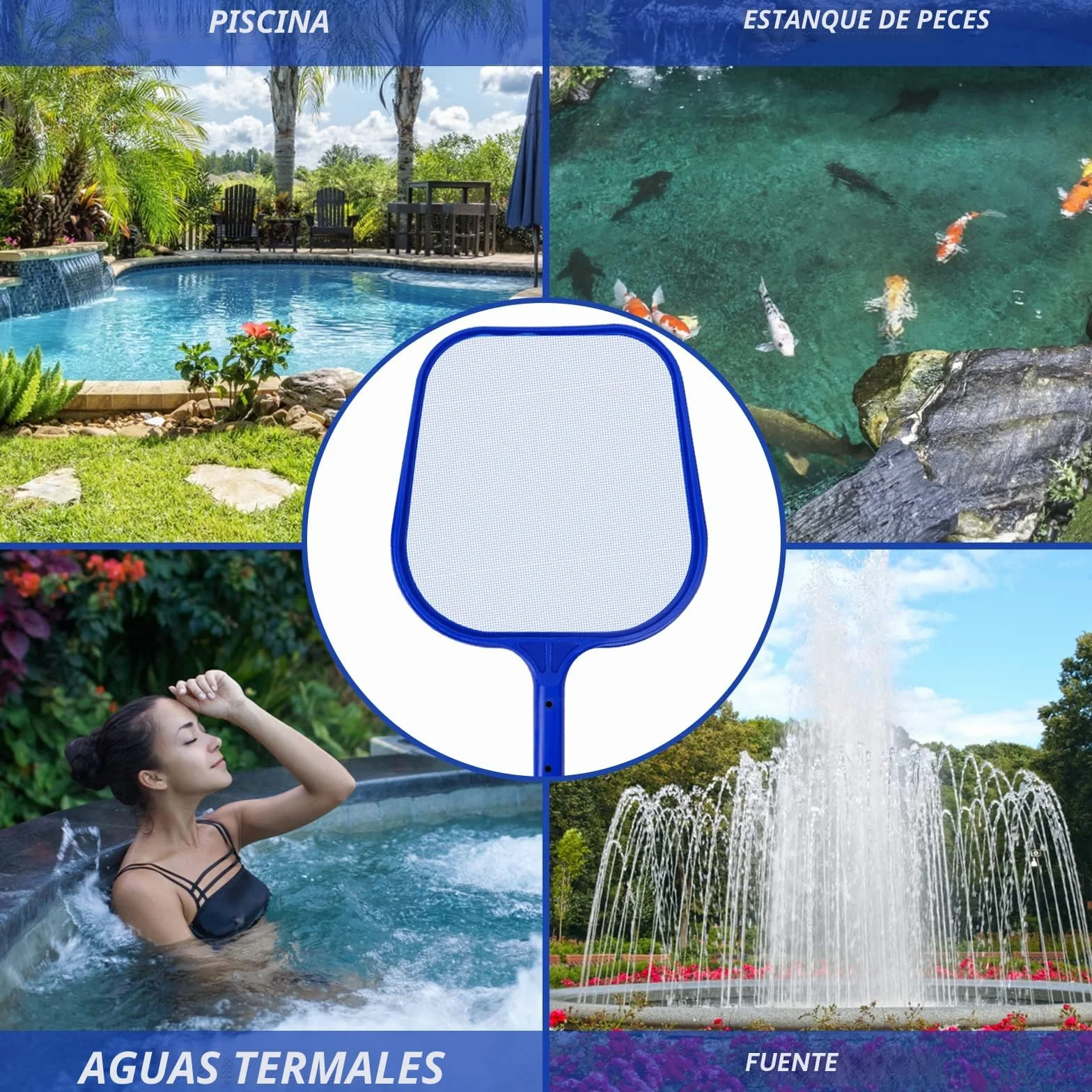 Jsdoin Recogehojas para Piscinas Profesional, Kits de Skimmer con Barra Telescópica 1.2m