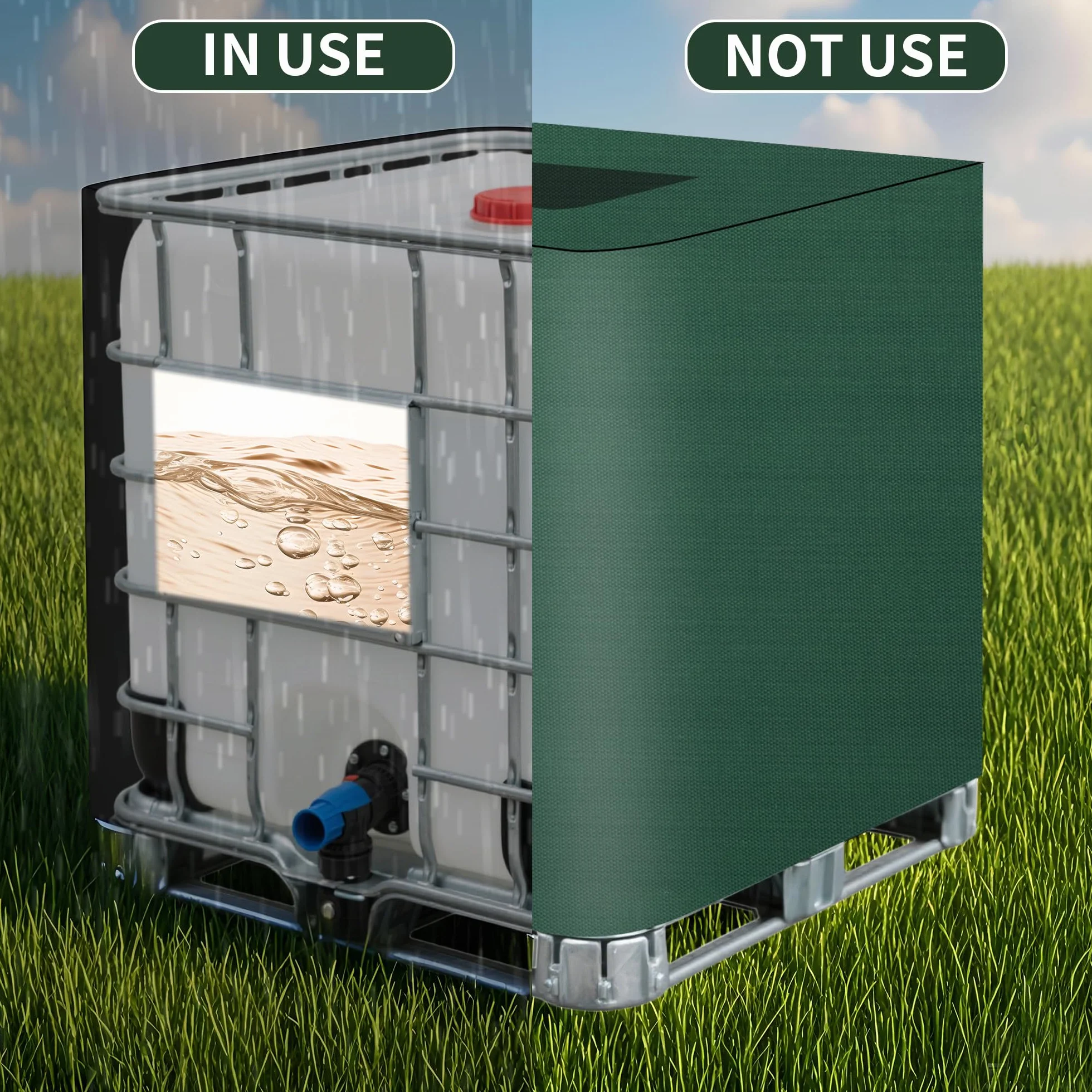 Tapa IBC 420D 1000L Lona Ultravioleta Resistente Intemperie Polvo Bolsa Almacenamiento 120x100x116 cm Verde