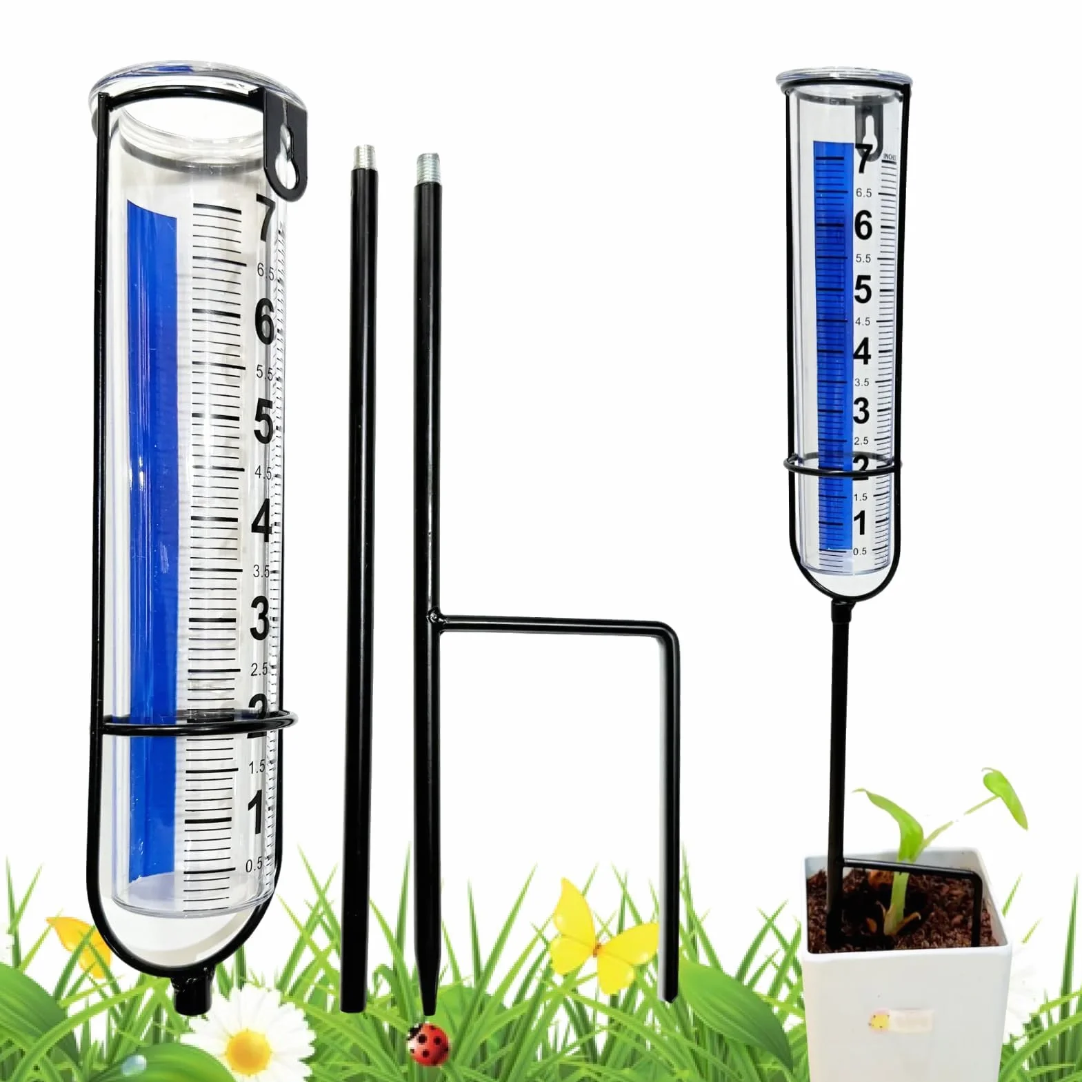 Pluviómetro Exterior 17 cm Gran Capacidad Medidor de Lluvia Desmontable para Jardín