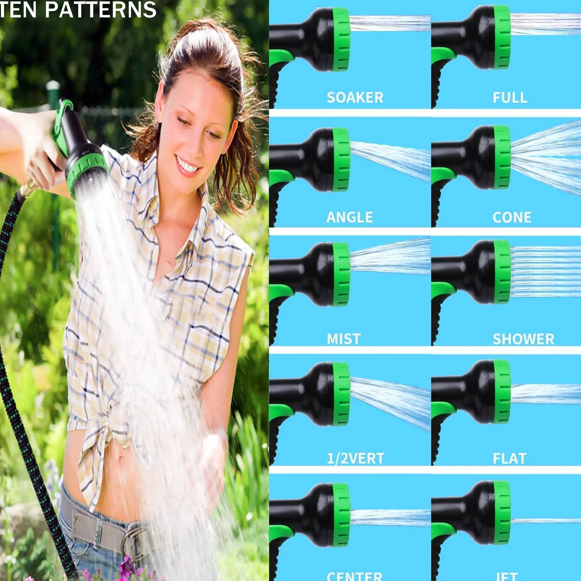 Manguera Jardin Extensible 30 Metros, Mangeras Jardineria Flexible con 10 Funciones Pistola, Boquilla Manguera Terraza Retractil Con 3/4" 1/2" Conector, Garden Hose Riego Conectores Accesorios