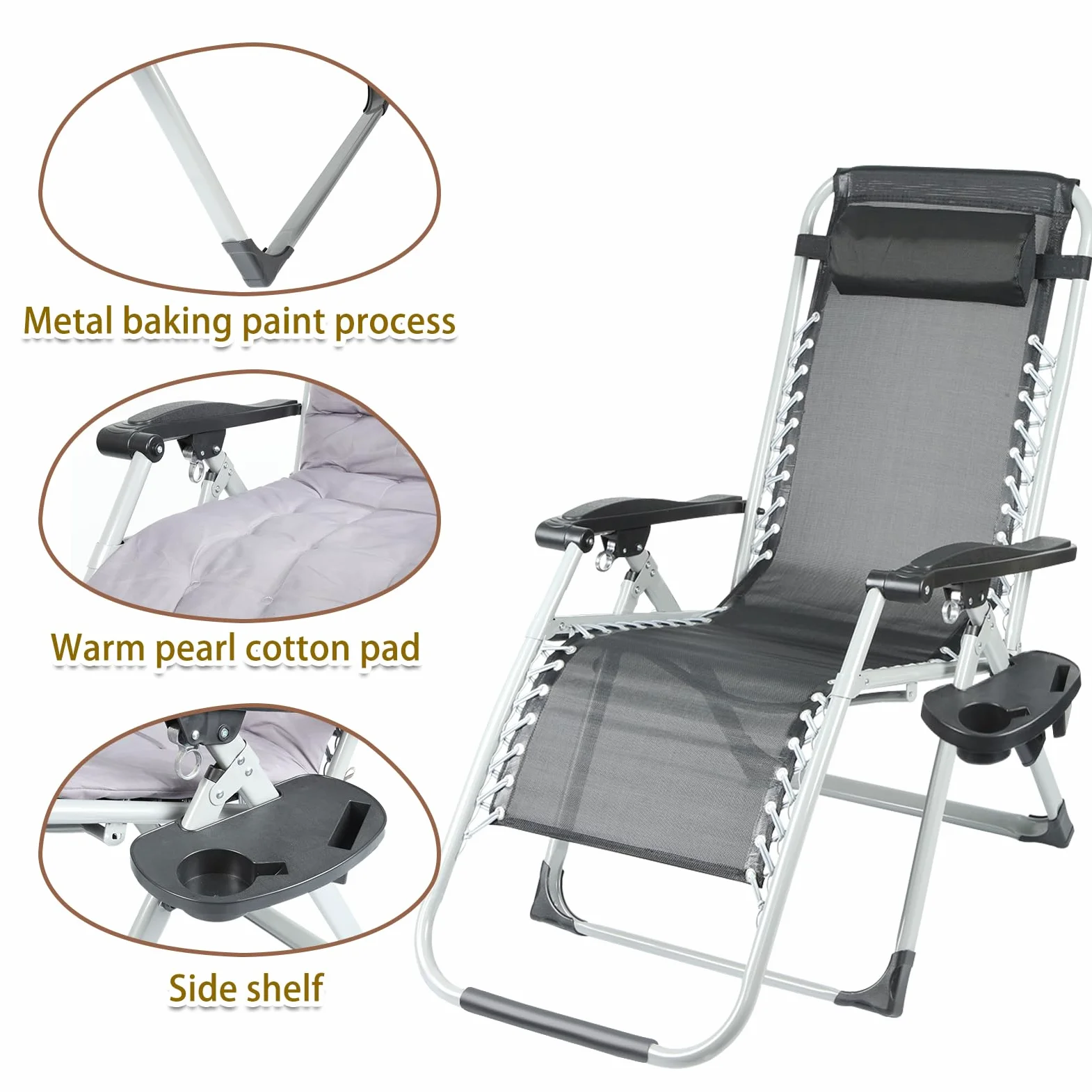 OHMG Sillas de Patio reclinables Tumbonas Cero Gravedad Tumbonas Jardín al Aire Libre Silla mecedora Cubierta para Playa Camping apoya 200 kg