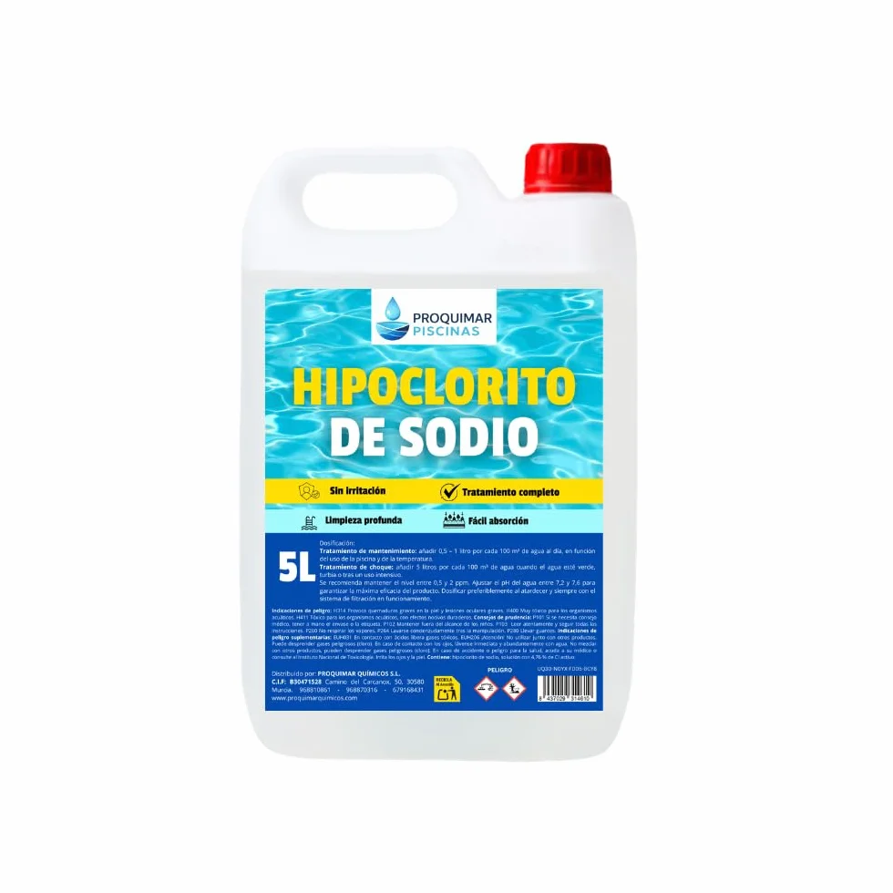 Hipoclorito de Sodio 5 litros Limpiador para Piscinas Saneamiento de Agua