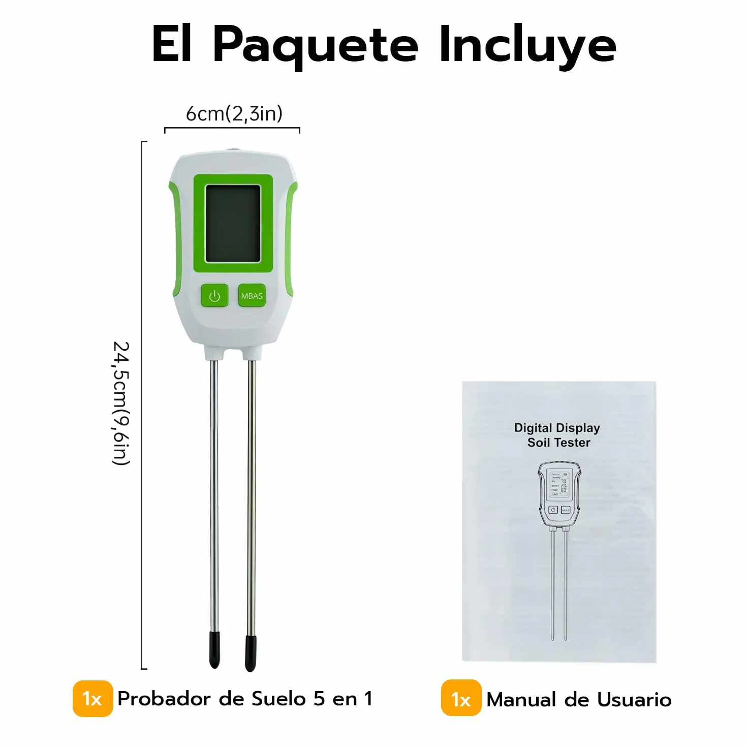 Medidor de Suelo 5 en 1, Higrómetro Digital para Plantas con Pantalla LCD, Humedad, pH, Temperatura, Luz, Fertilidad