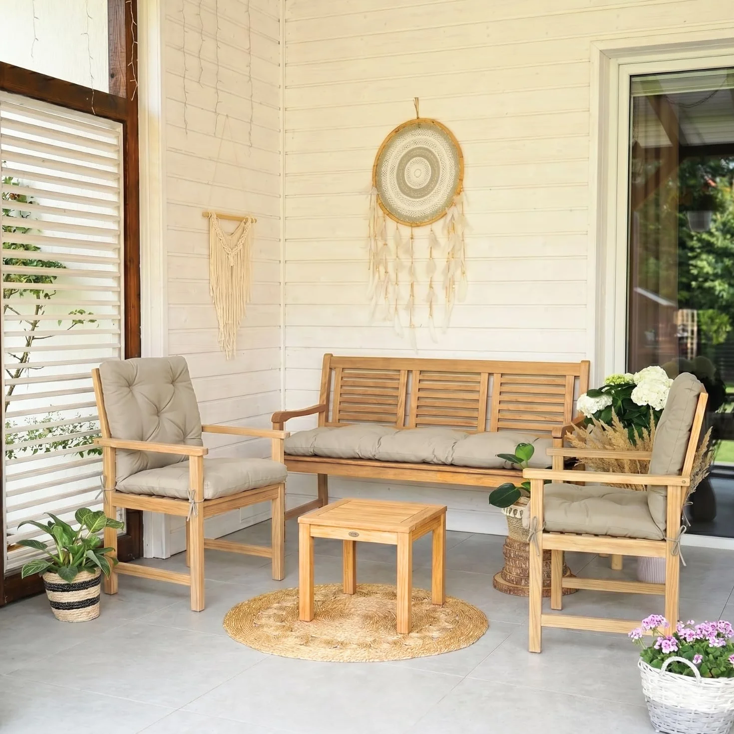 Cojin para Banco Impermeable Exterior 4L Textil 50x50x50 cm Crema Resistente UV