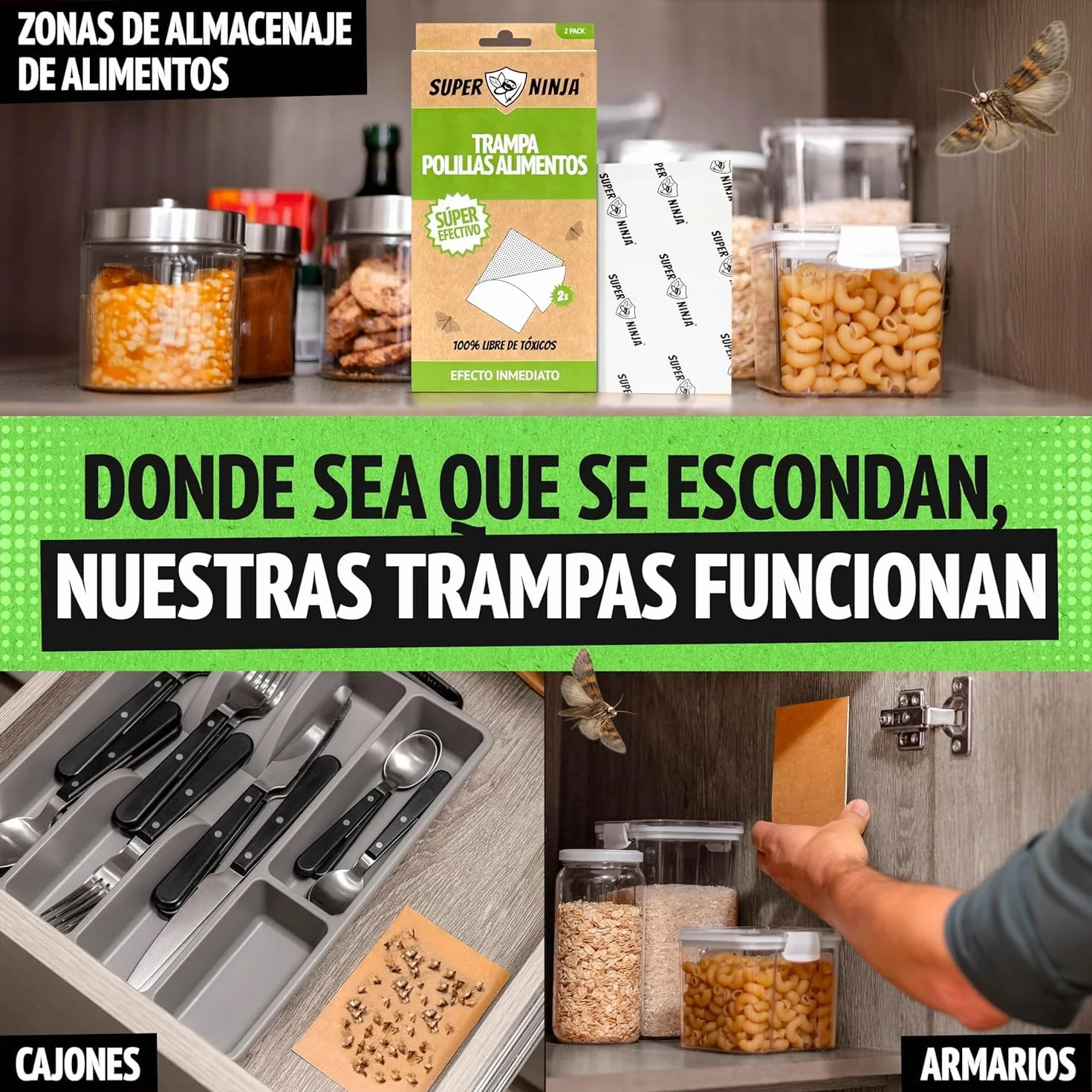 Trampa Polillas Alimentos Pack de 10 – Antipolillas Feromonas – Trampa Adhesiva Anti Polillas para Cocina