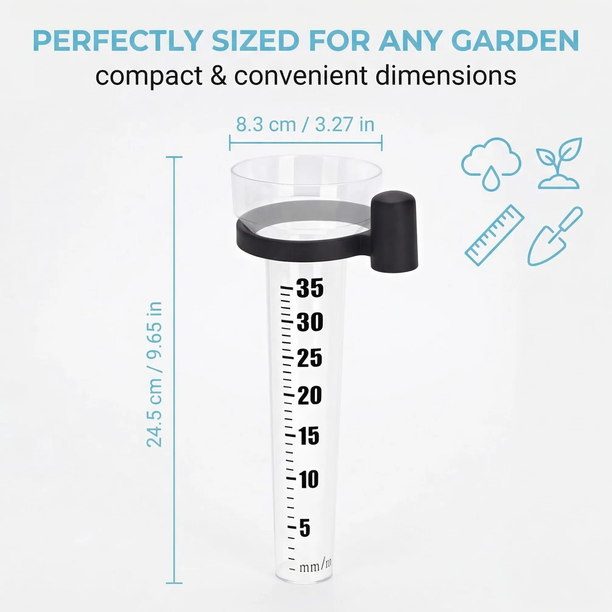 Pluviómetro para Jardín con Estaca de Tierra Medidor de Lluvia Escala 35 mm Set de 2
