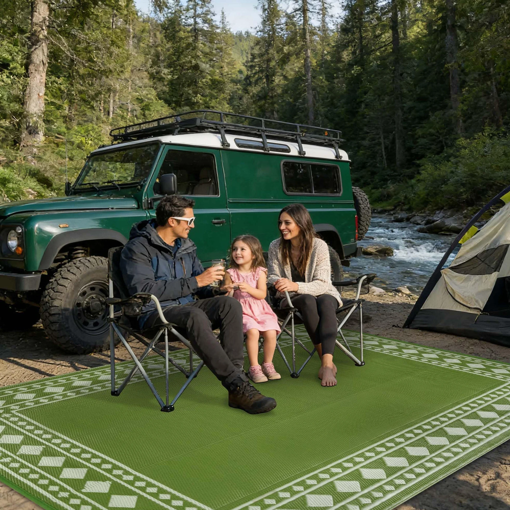 Alfombra de exterior resistente a la intemperie 180 x 270 cm reversible permeable al agua plástico camping terraza jardín verde