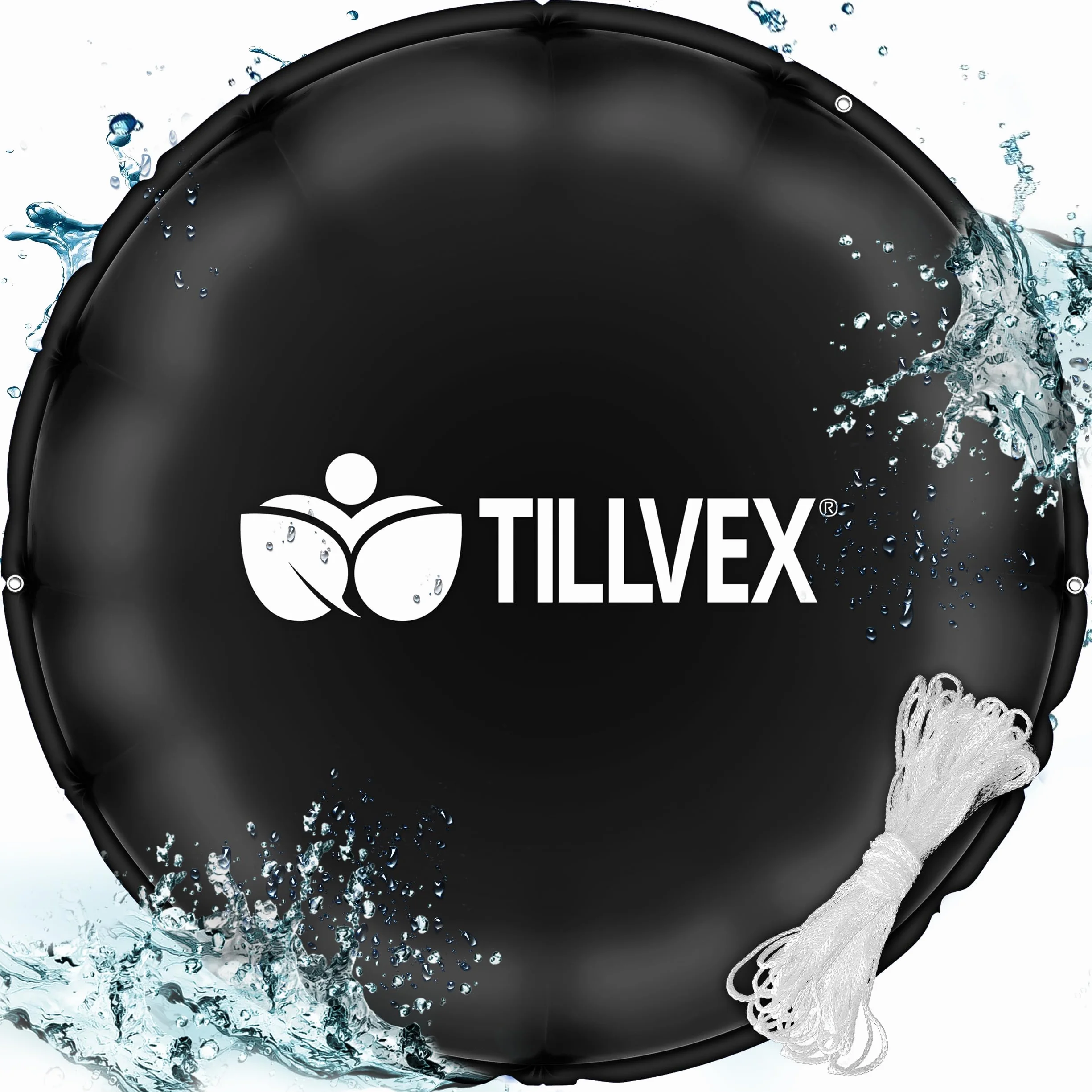 Tillvex Cojín de Piscina de Invierno XXL 500 cm Negro con Kit de Reparación, Válvula de Seguridad y Doble Costura