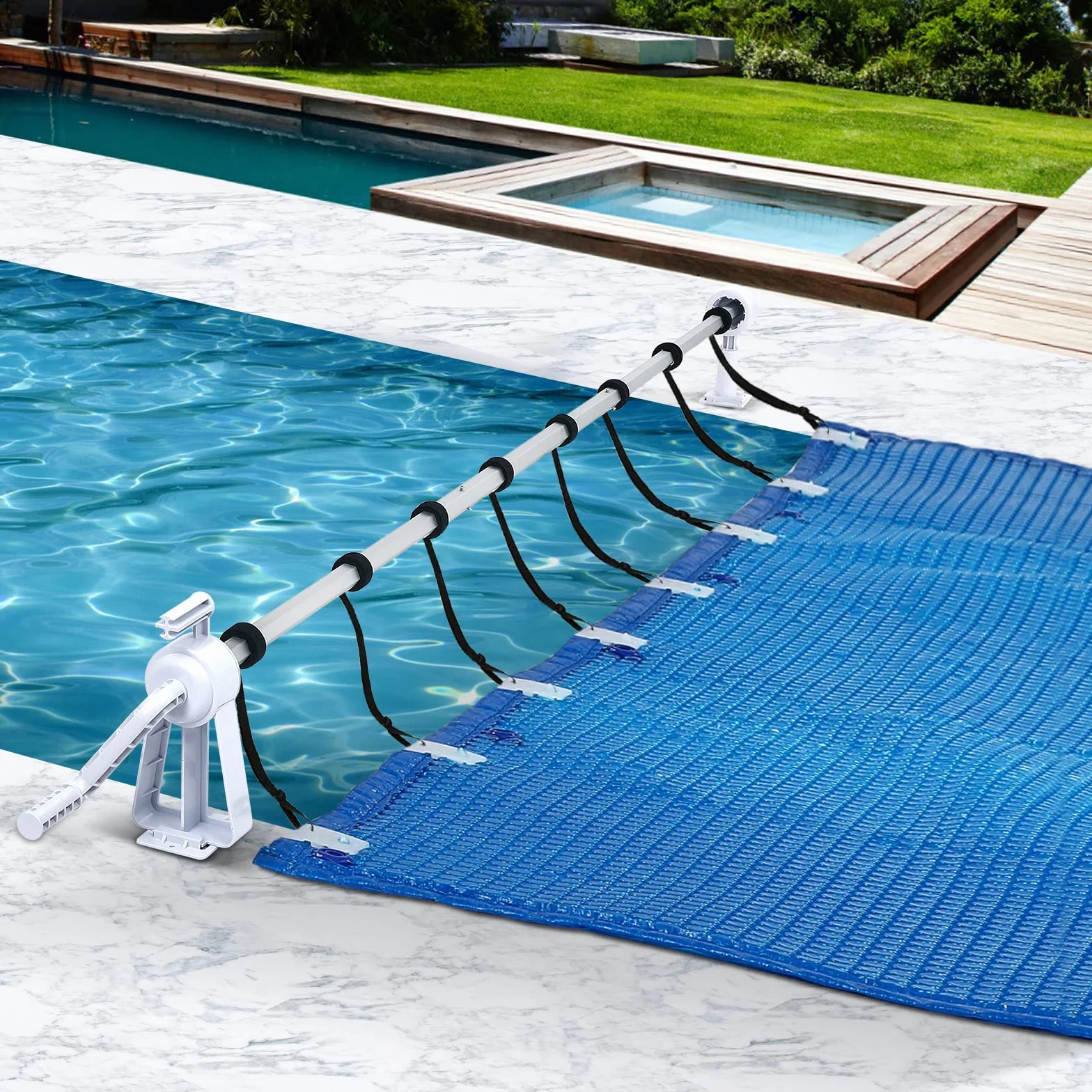 UISEBRT Sistema de enrollado para piscina 1,05 m – 6,15 m enrollador de láminas con cintas de fijación