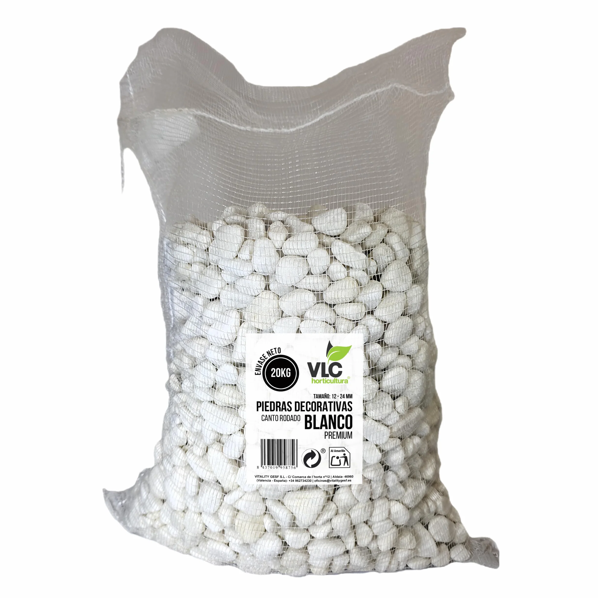 Piedras Decorativas Blancas 12-24mm Saco 20kg Canto Rodado Natural VLC Horticultura
