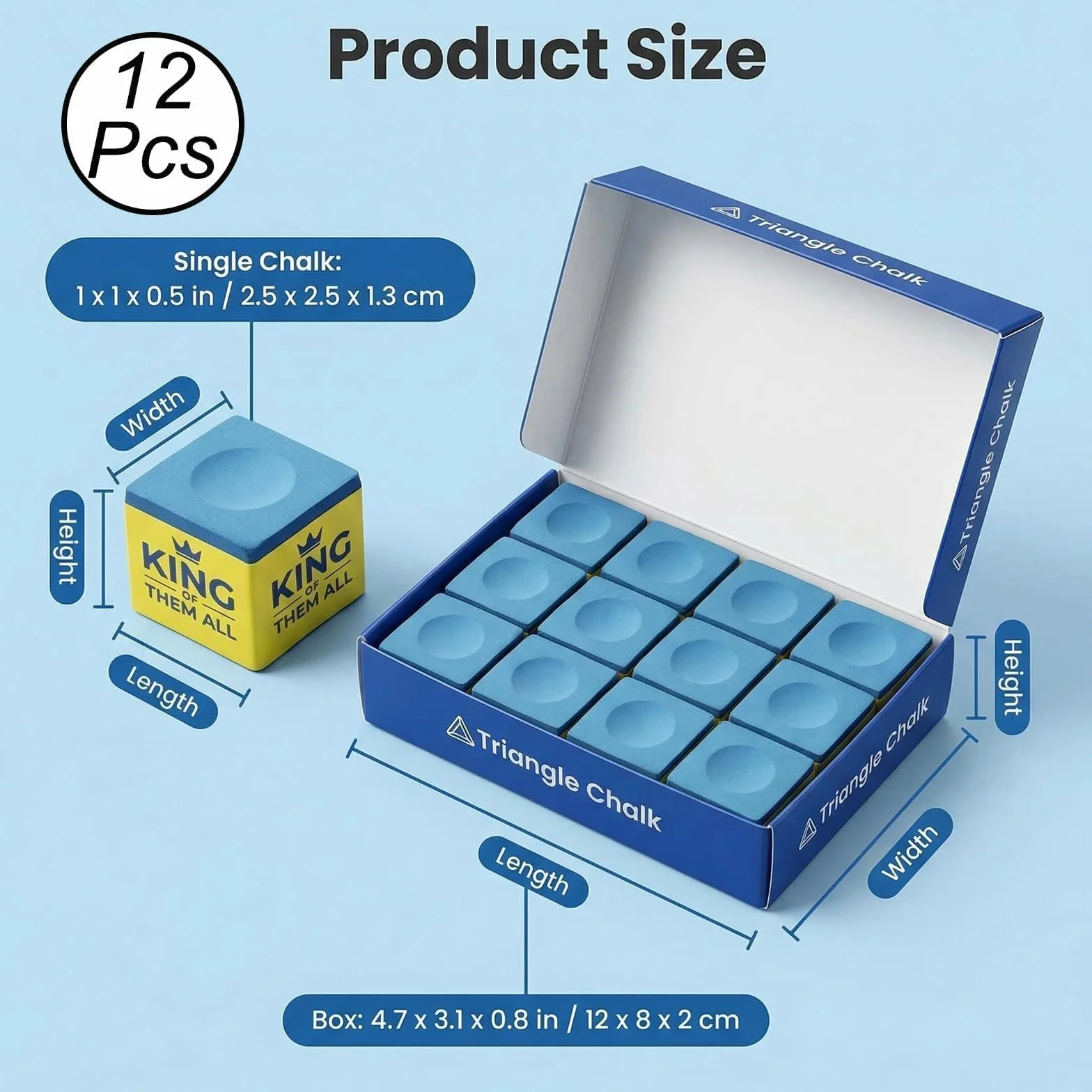 Tizas de Billar Premium Pack 12 Azul Profesionales con Estuche