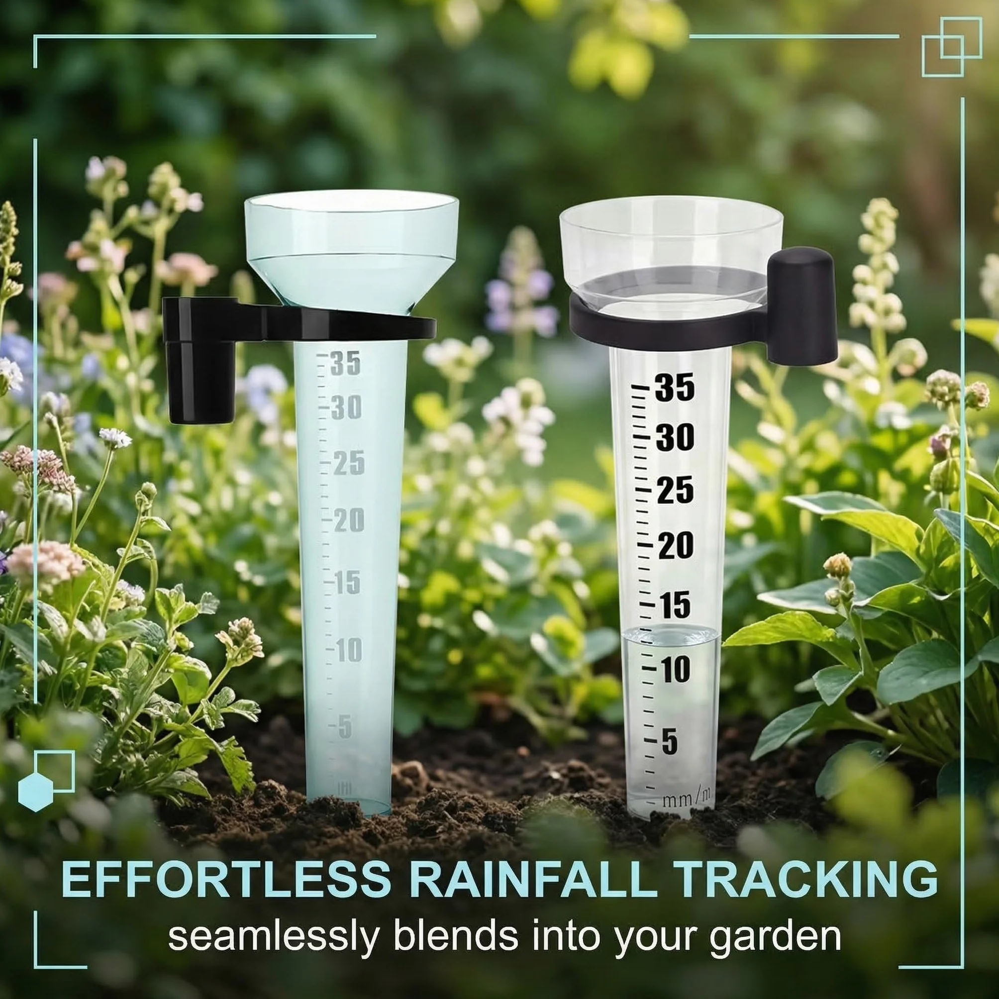 Pluviómetro para Jardín con Estaca de Tierra Medidor de Lluvia Escala 35 mm Set de 2