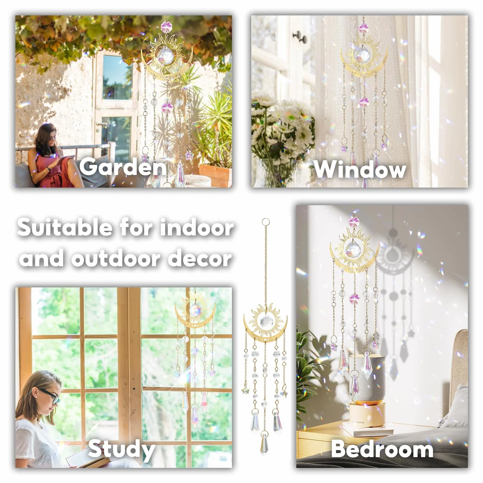 Ylinwtech Colgante atrapasueños de Cristal Campanillas de Viento Coloridas Atrapasoles