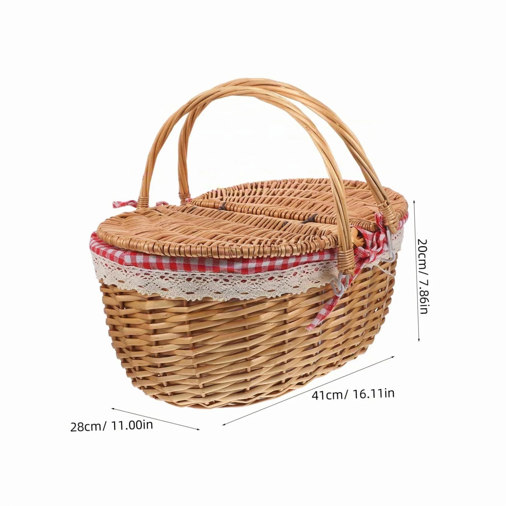 Inoomp Cesta De Picnic De Mimbre Tejida con Asas Dobles Y Tapa Canasta RúStica para Almacenamiento Y Picnic Al Aire Libre 15.74X11.02X7.48In