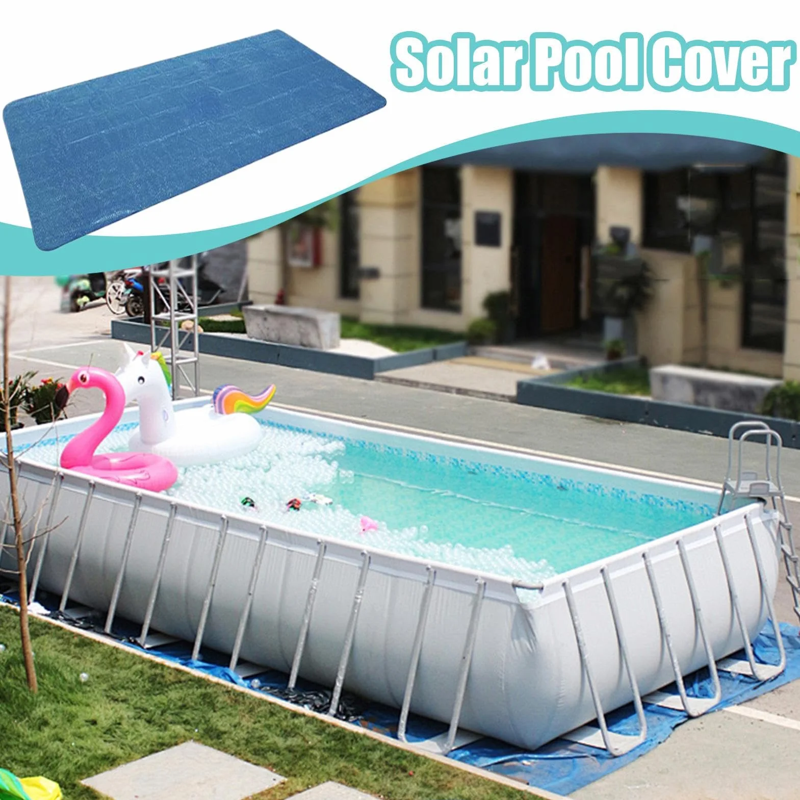 Cubierta Solar para Piscinas 220x150 Cm Manta Térmica Rectangular Impermeable Aislamiento Térmico