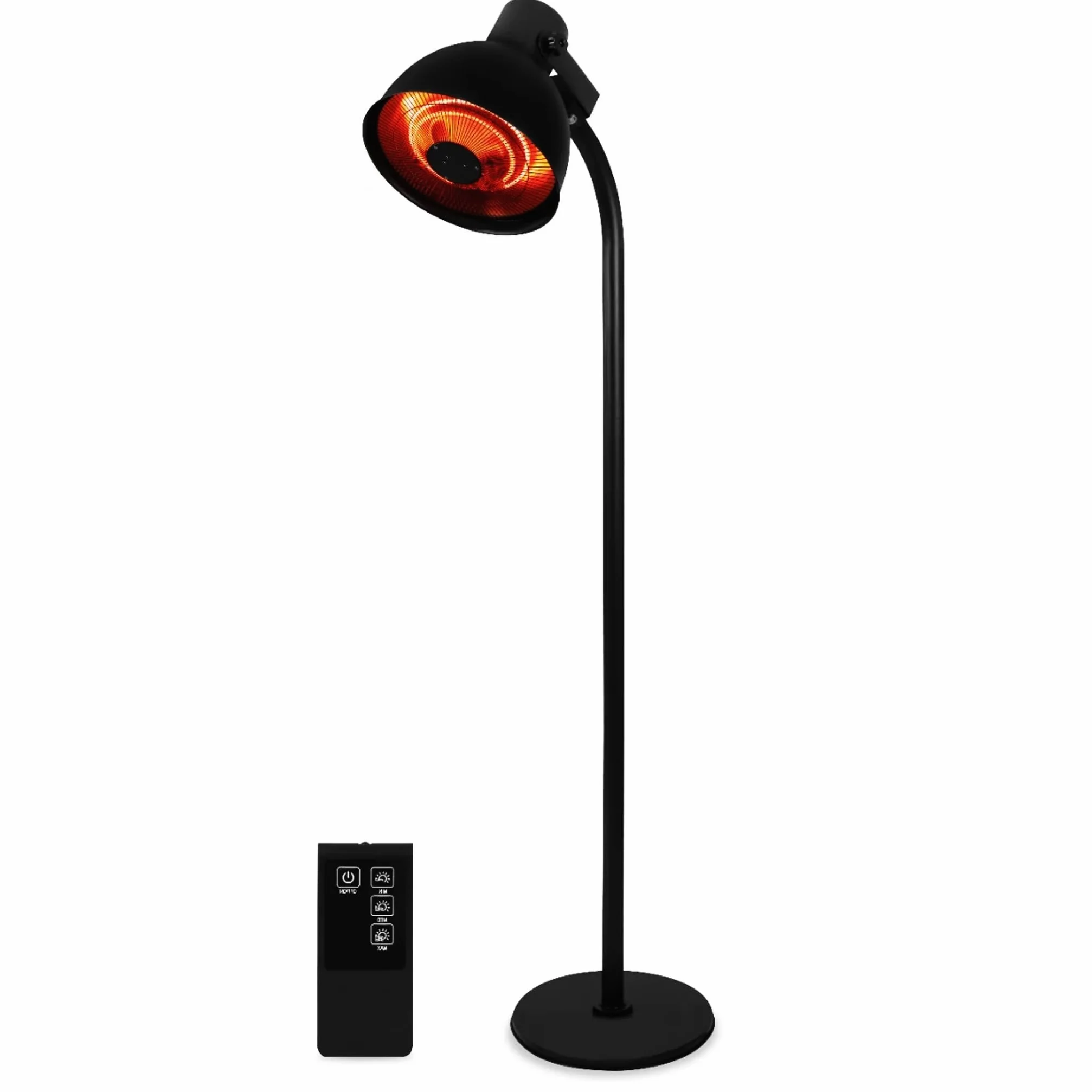 Bricoloco Calefactor eléctrico exterior de tubos halógenos e infrarrojos dobles 3 potencias-Estufa para patios IPX5 a prueba de agua 2000 W de pie tipo foco con mando a distancia