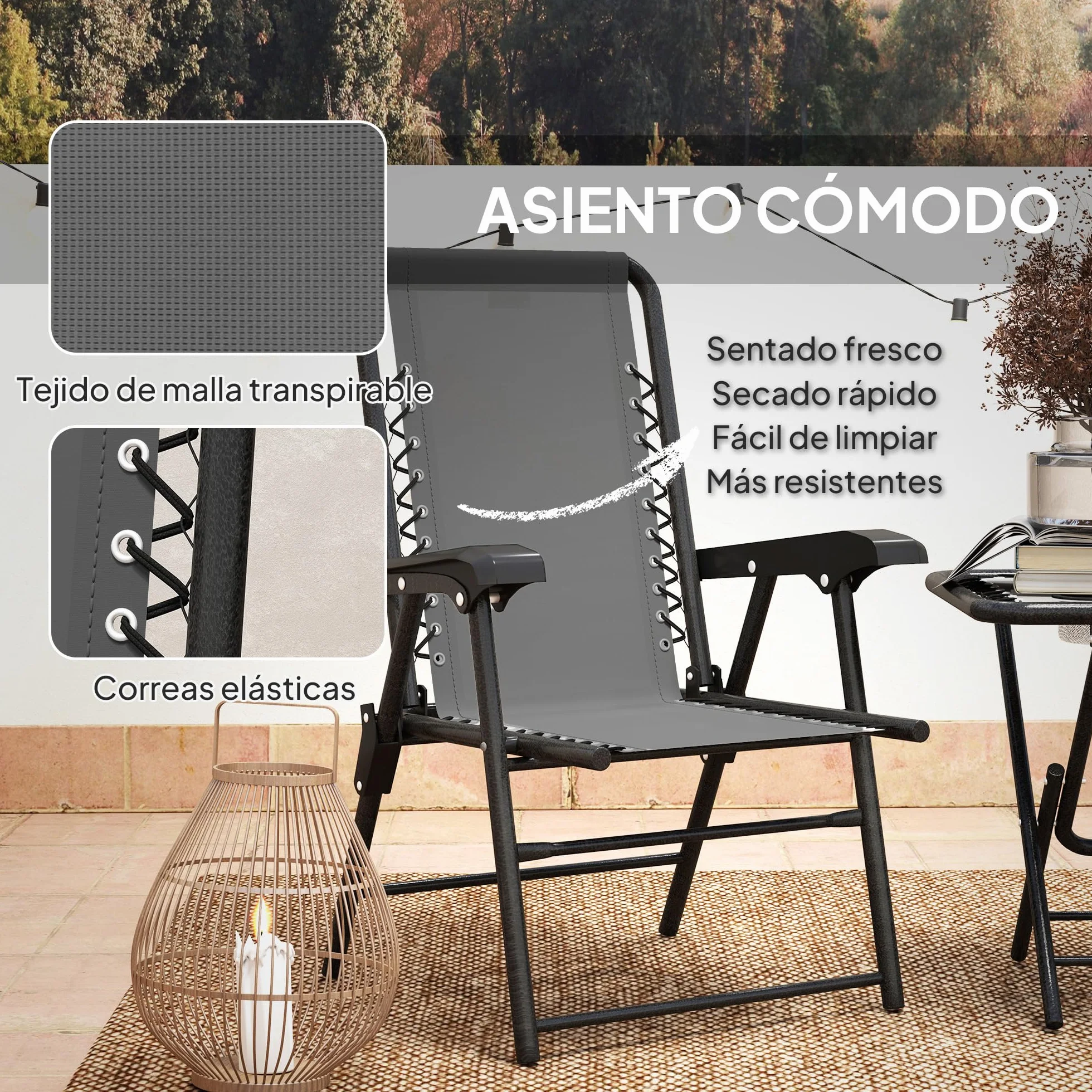 Outsunny Conjunto de Mesa y Sillas de Terraza Exterior 3 Piezas Plegables con Estructura de Acero Gris Oscuro