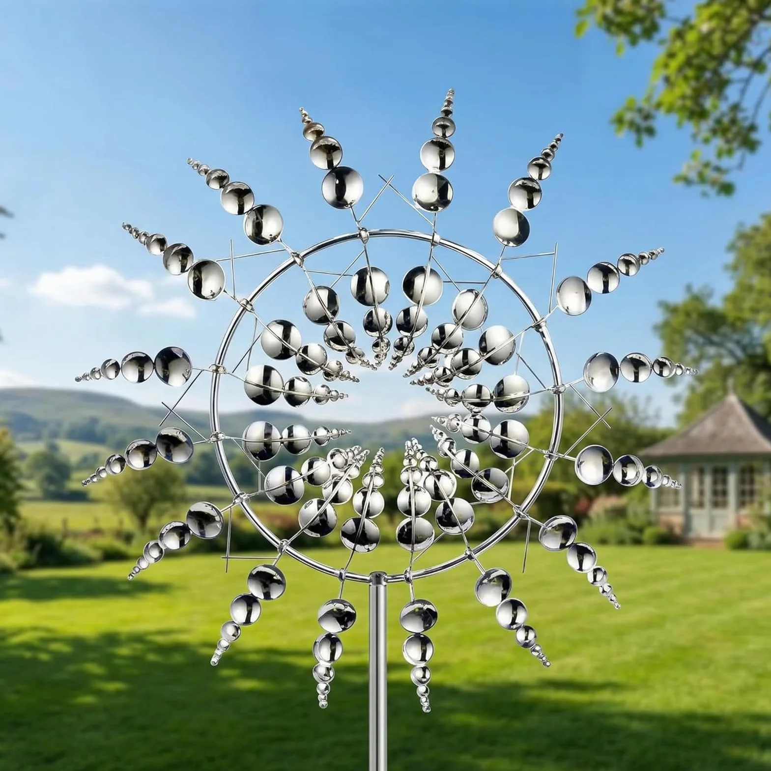 Móviles Verticales de Viento de Acero Inoxidable para Exteriores, Molinos de Viento 3D dinámicos, Molinos de Viento de Metal giratorios en Forma de Flor,D,30 × 96.5 cm