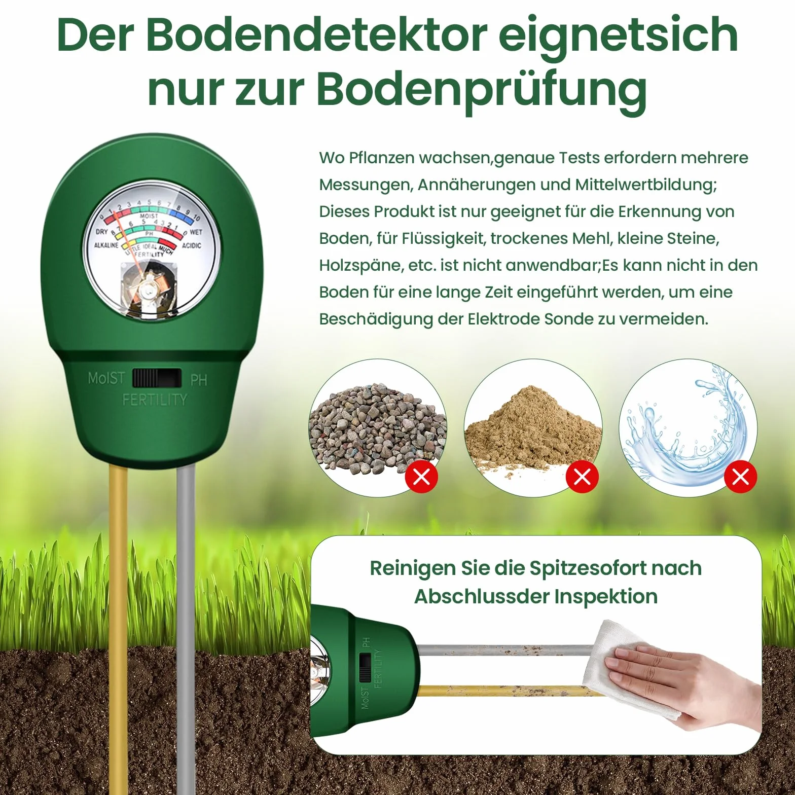 Medidor Humedad Plantas 3 en 1 Medidor Ph Tierra Jardineria Suelo para Maceta Grandes