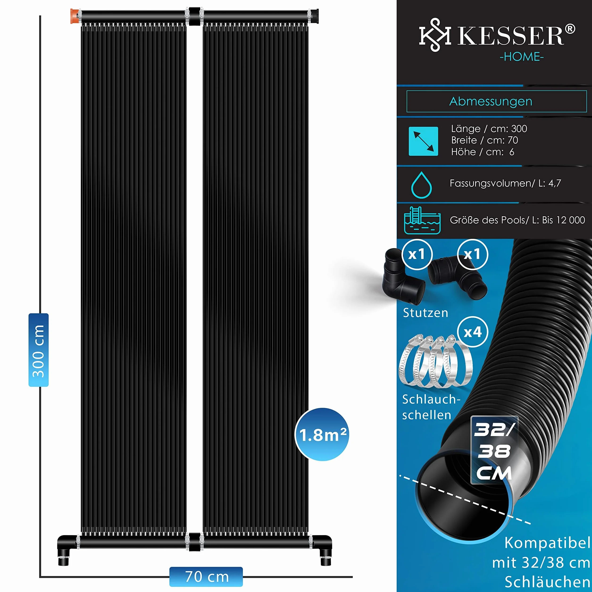 KESSER Colector solar para piscina 300x70 cm calefacción solar UV resistente