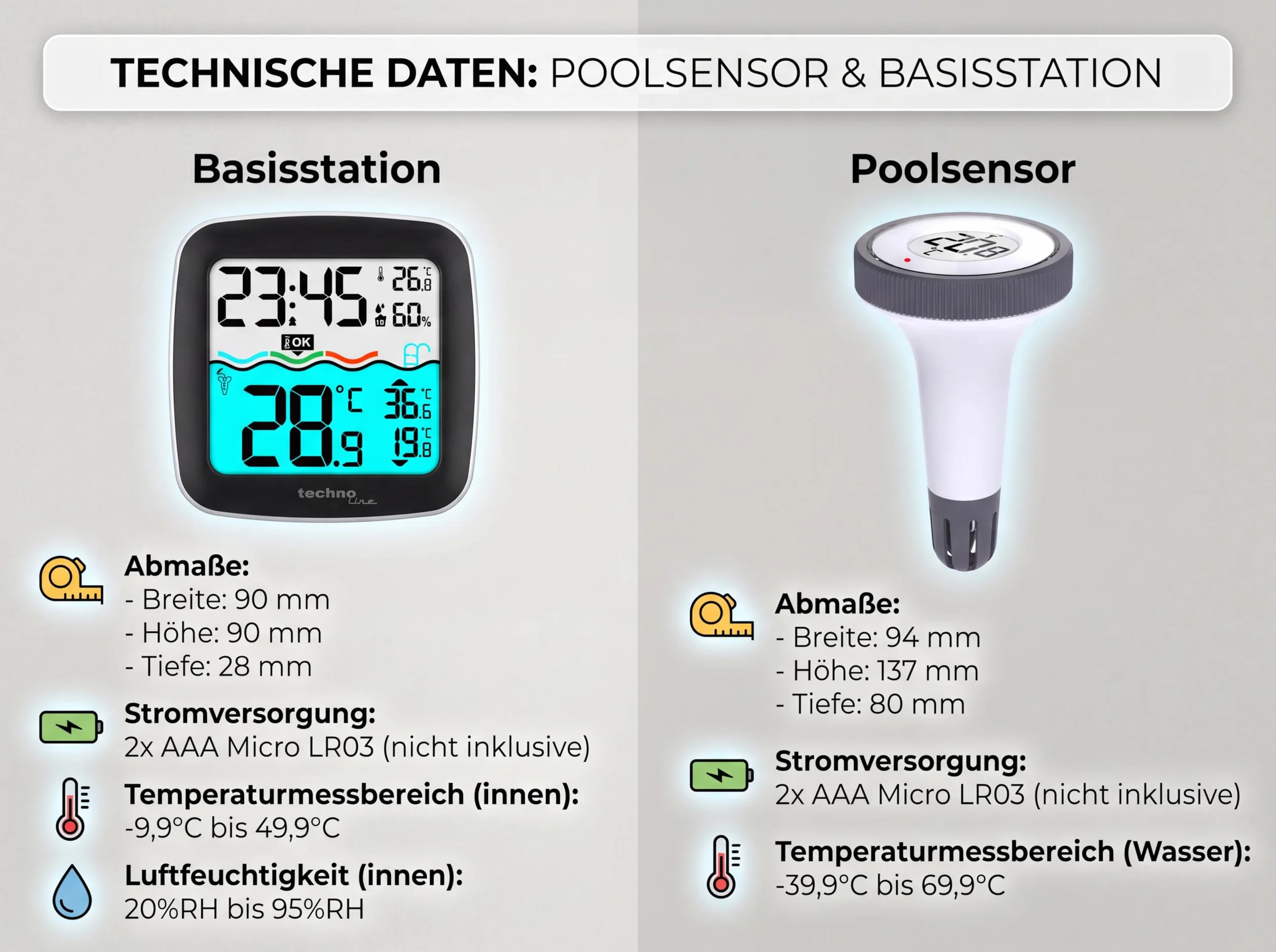 Techno Line WS9059 Termómetro inalámbrico para piscina con base digital