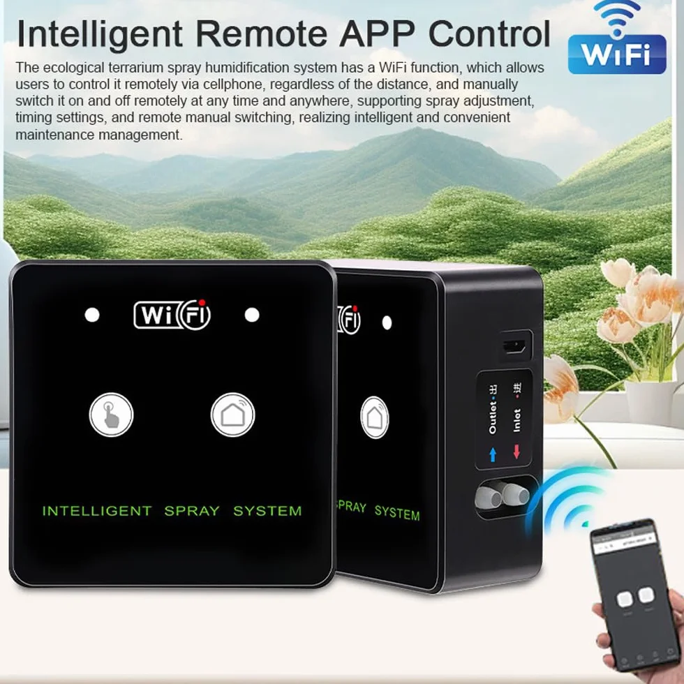 Kit de pulverización de humidificación inteligente con WiFi para terrario de selva, pulverizador automático con función de control de aplicación, boquilla giratoria de 360 grados, bomba autocebante