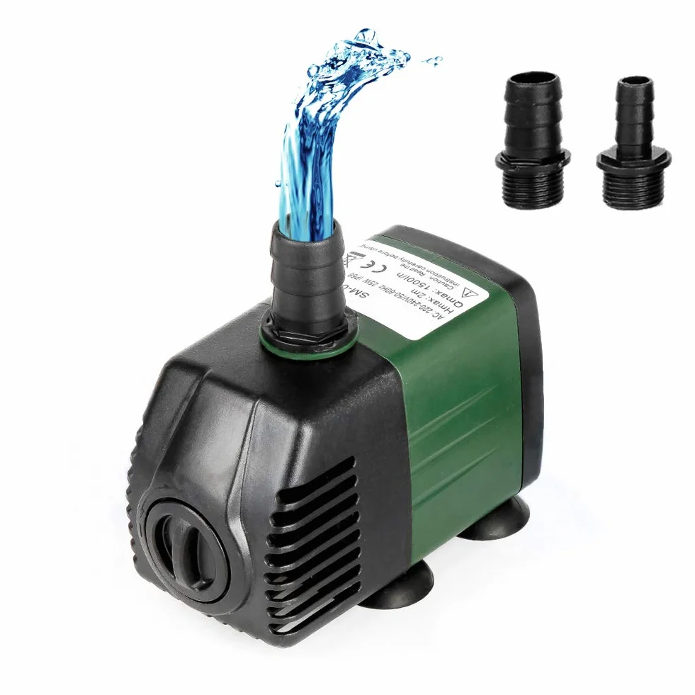 Bomba de Agua Sumergible 1500L/H 25W para Acuario Estanque con 2 Boquillas