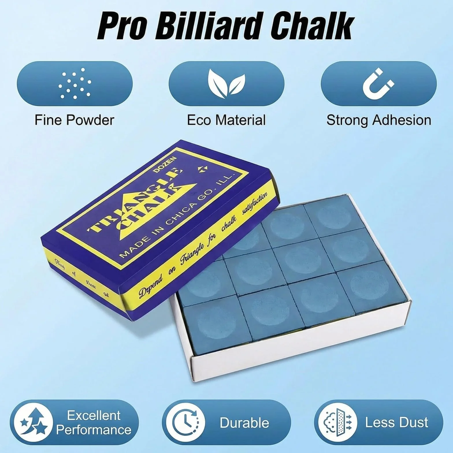 Tizas de Billar Premium Pack 12 Azul Profesionales con Estuche