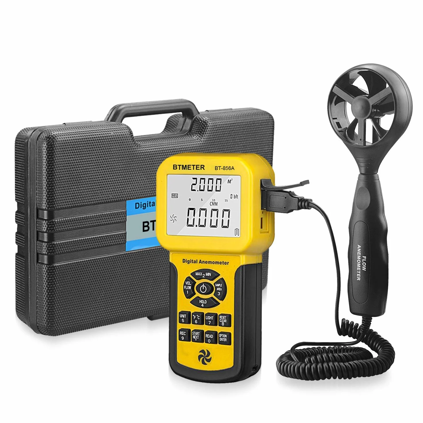 BTMETER Anemómetro BT-856A Pro CFM Medidor Velocidad Viento Flujo Aire HVAC USB