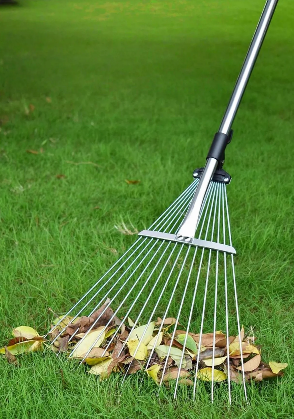 Rastrillo de jardín ajustable de metal para hojas, mango largo 85-175 cm, cabeza expandible 17-37 cm
