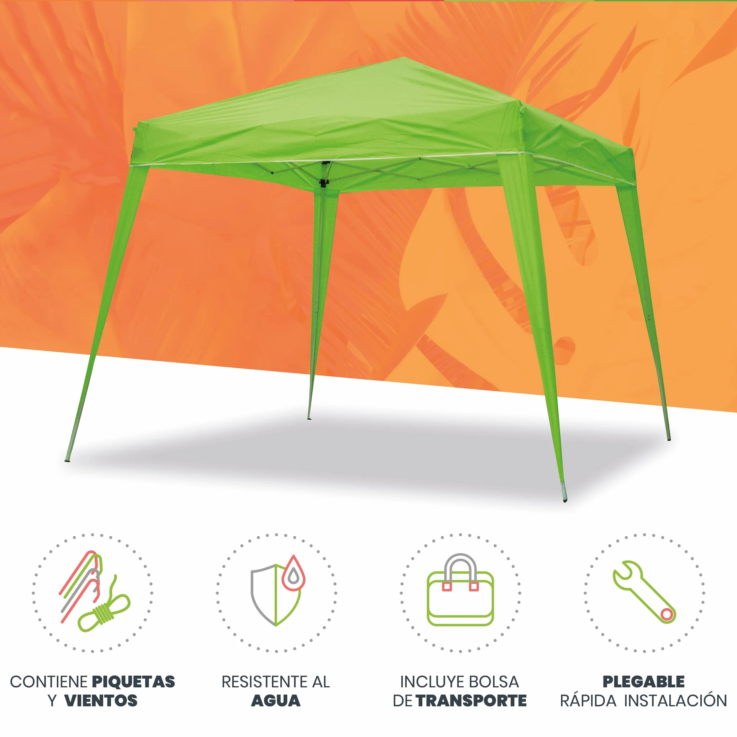 Wasabi - Carpa Plegable 3x3 m – Resistente al Agua - Incluye Vientos y Piquetas de Fijación - Estructura de Acero - Cenador para Jardín – Pérgola Playa - Camping Fiestas