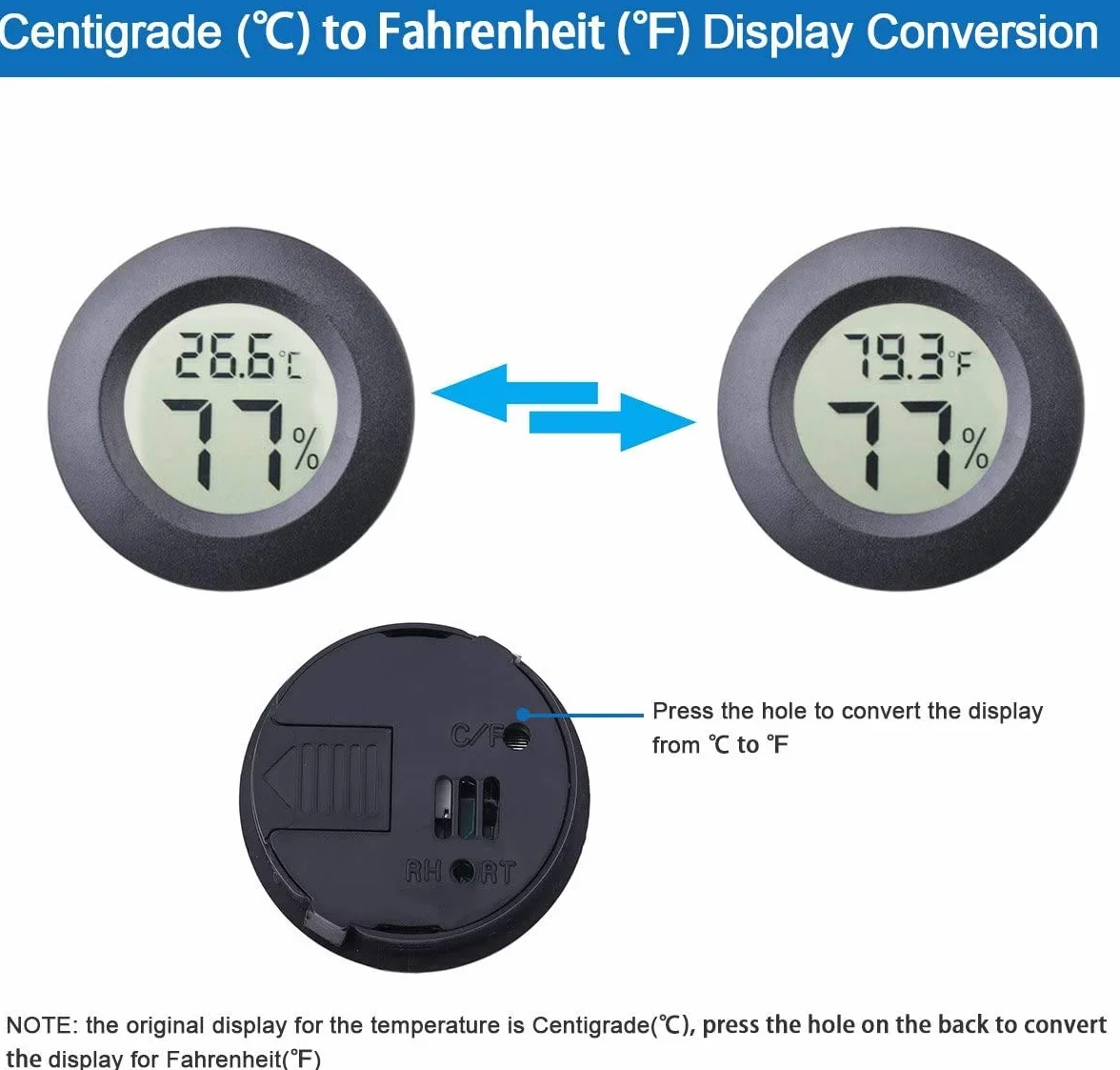 Mini Higrómetro Termómetro Monitor LCD Digital Medidor de Humedad Interior Exterior para Humidificadores Deshumidificadores Invernadero Sótano (2PCS Black)