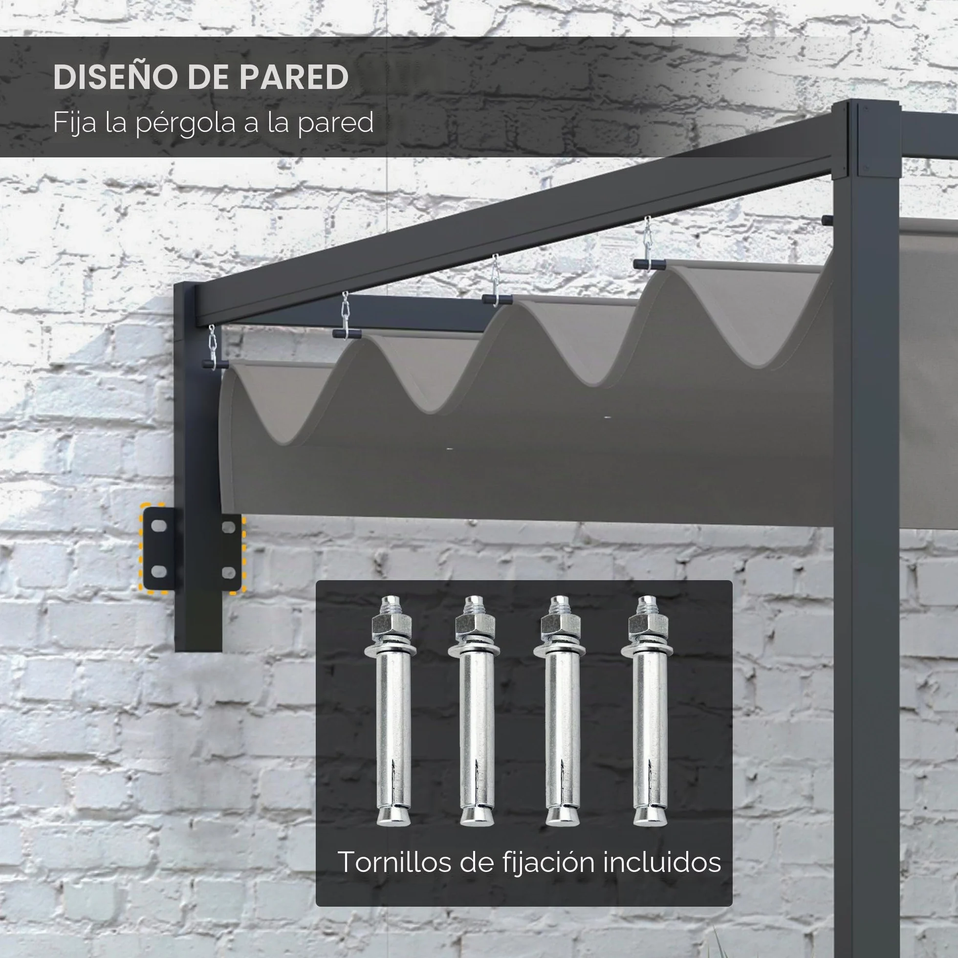 Outsunny Pérgola cenador de 3 x 4 m con Techo retráctil y Orificios de Drenaje, pérgola de jardín de Acero y poliéster con piquetas y Tornillos, Gris Oscuro