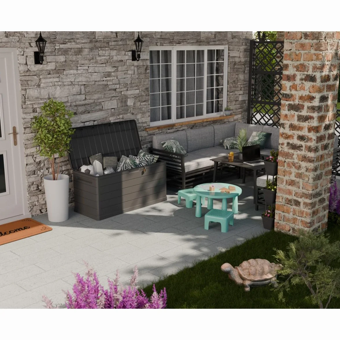 Art Plast Caja de almacenamiento exterior 350 L gris 118,5 x 52 x 57 cm resistente al agua